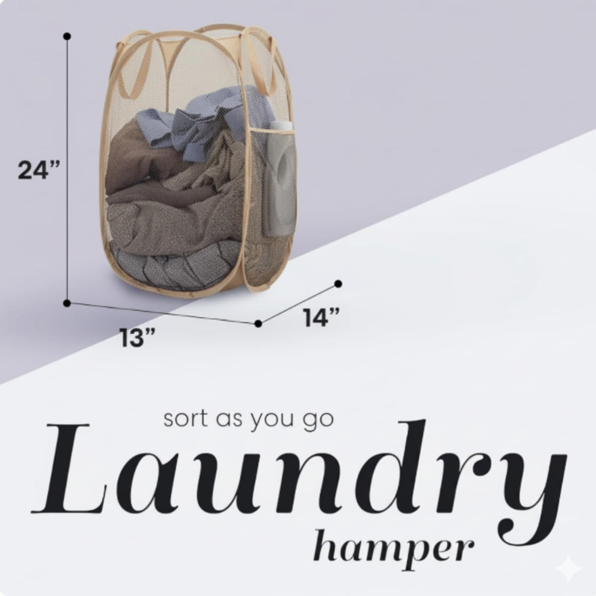 Collapsible Mesh Pop Up Laundry Hamper with Side Pocket