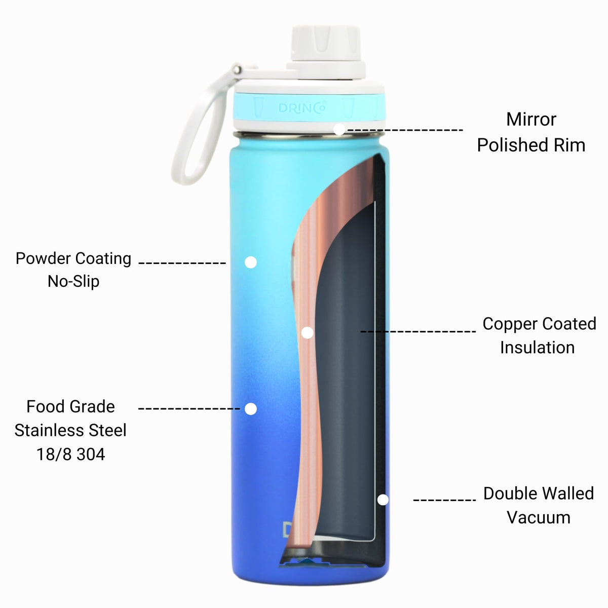 Stainless Steel Water Bottle Spout Lid Vacuum Insulated Double Wall Water Bottle Wide Mouth