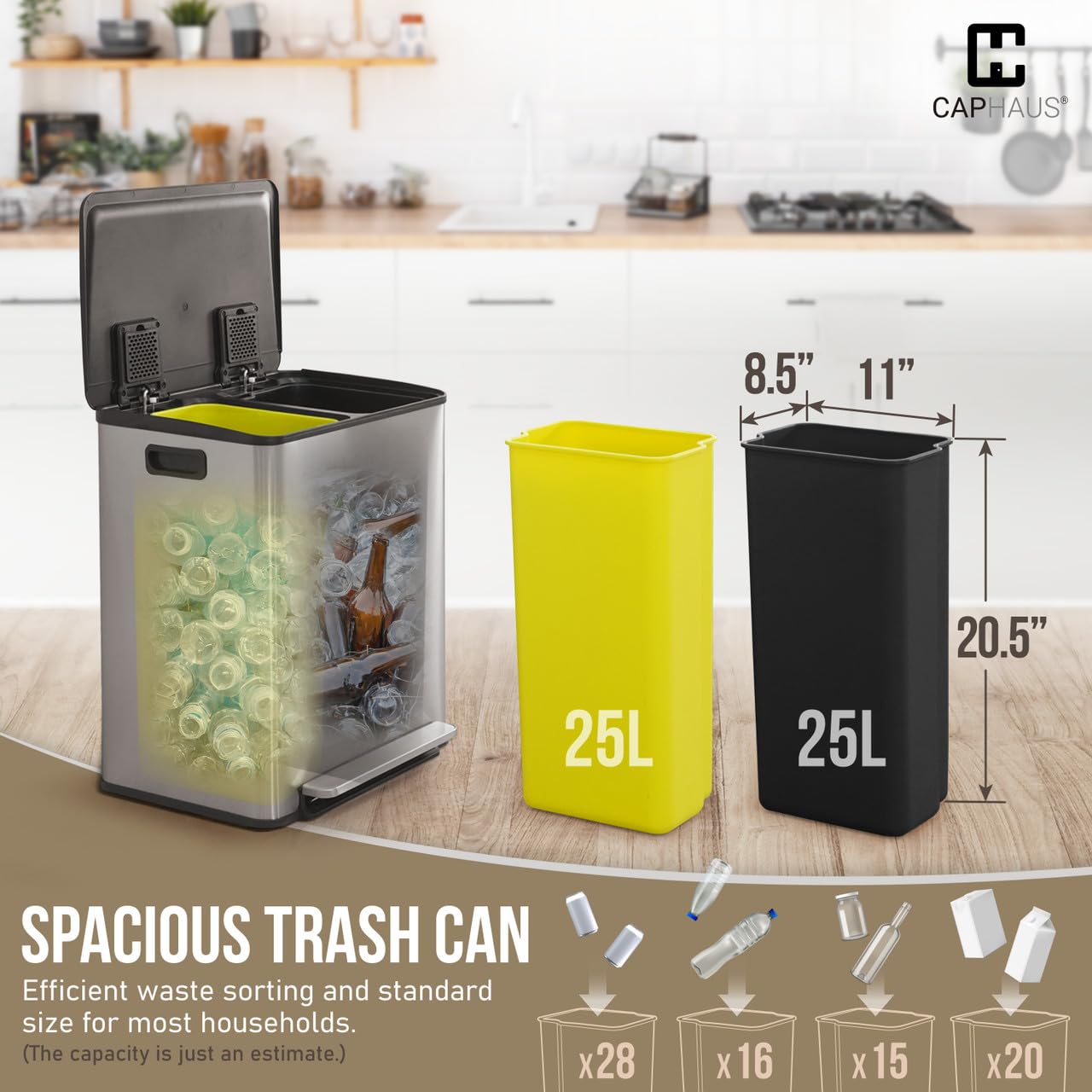 Dual Trash Can with Lid (2 Count (25L each))