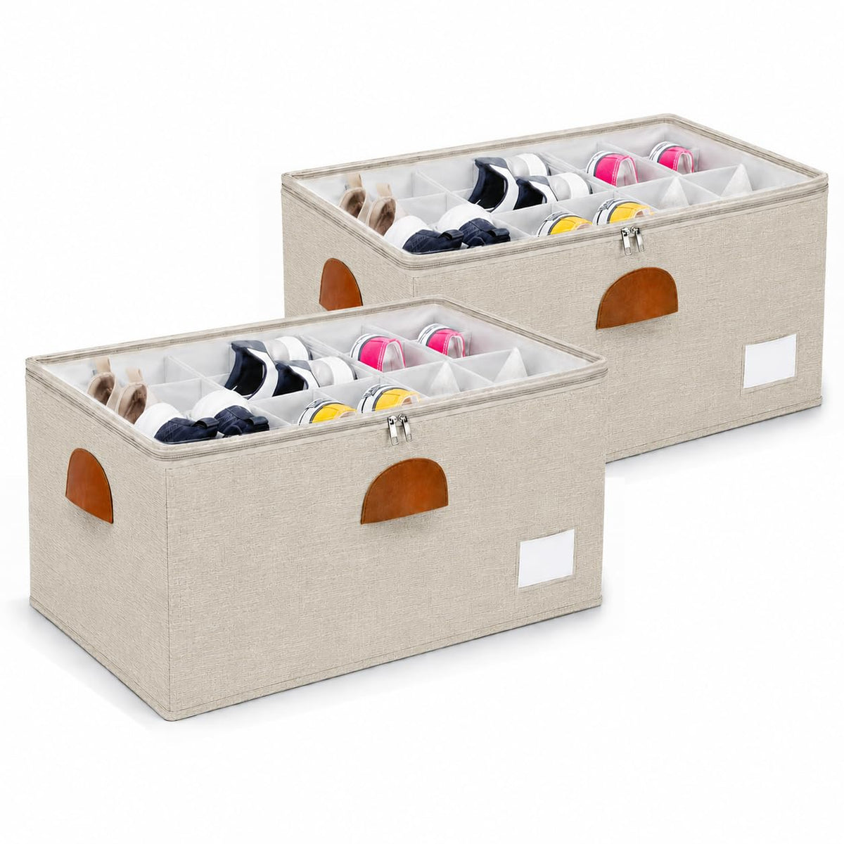 2 Pack Shoe Organizer for Closet with Adjustable Divider Shoe Storage Box (2 Count)