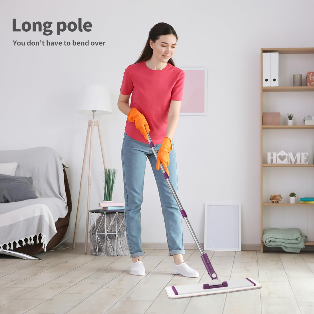 18" Commercial Flat Microfiber Floor Mop Cleaning System with 4 Washable Pads Cleaner for Laminate Tile