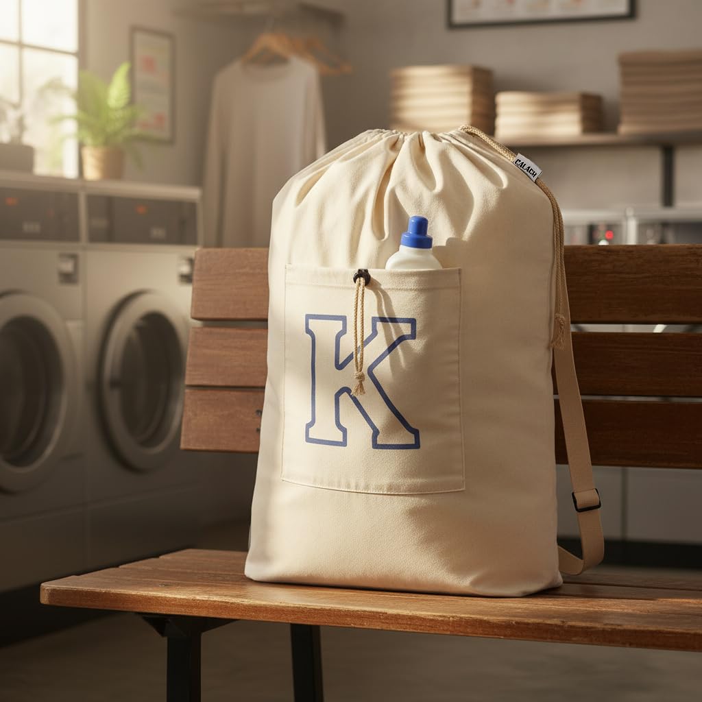 Laundry Bag Backpack Personalized Initial Canvas Laundry Bag