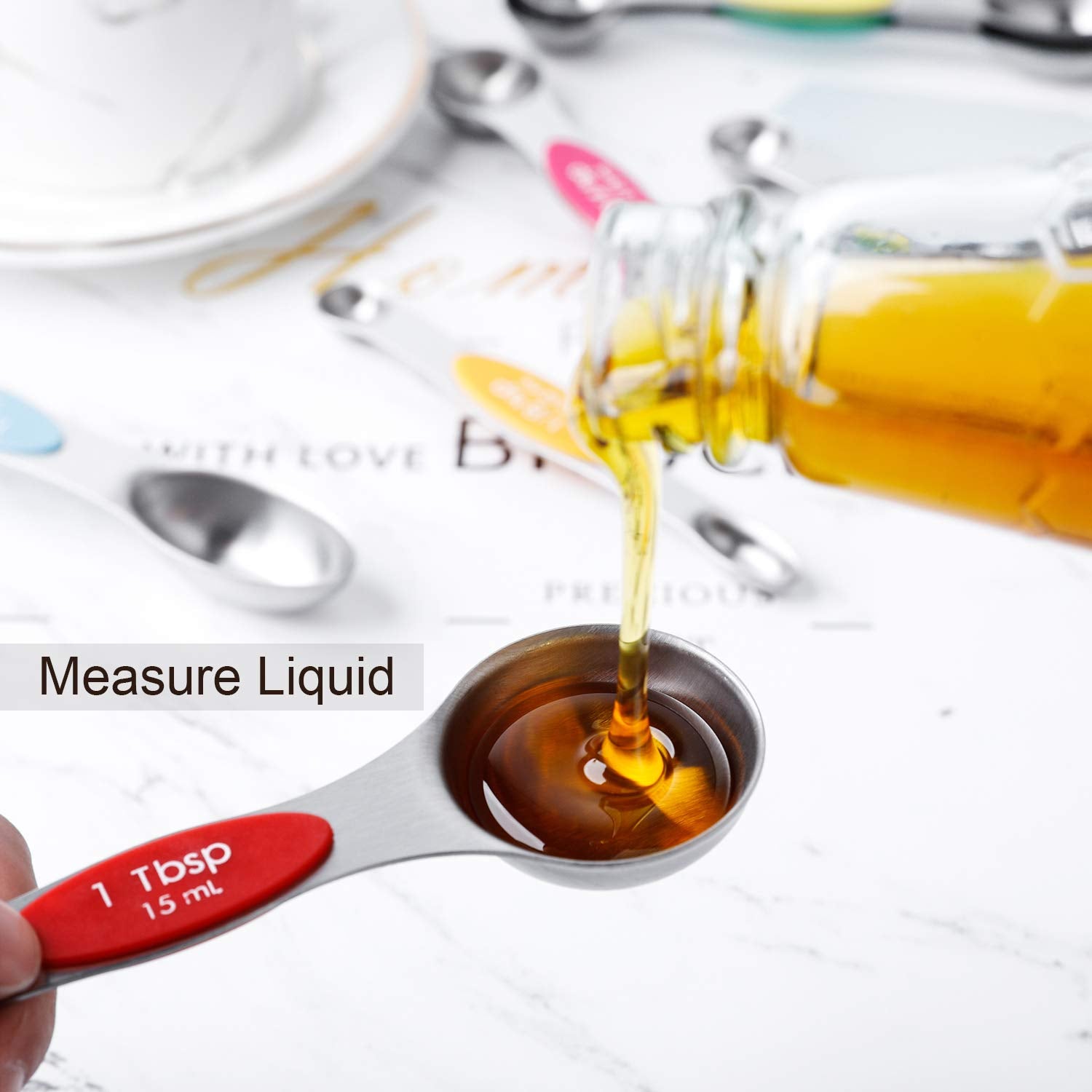 Magnetic Measuring Spoons Stainless Steel Dual Sided Teaspoons Tablespoons (6 Count)