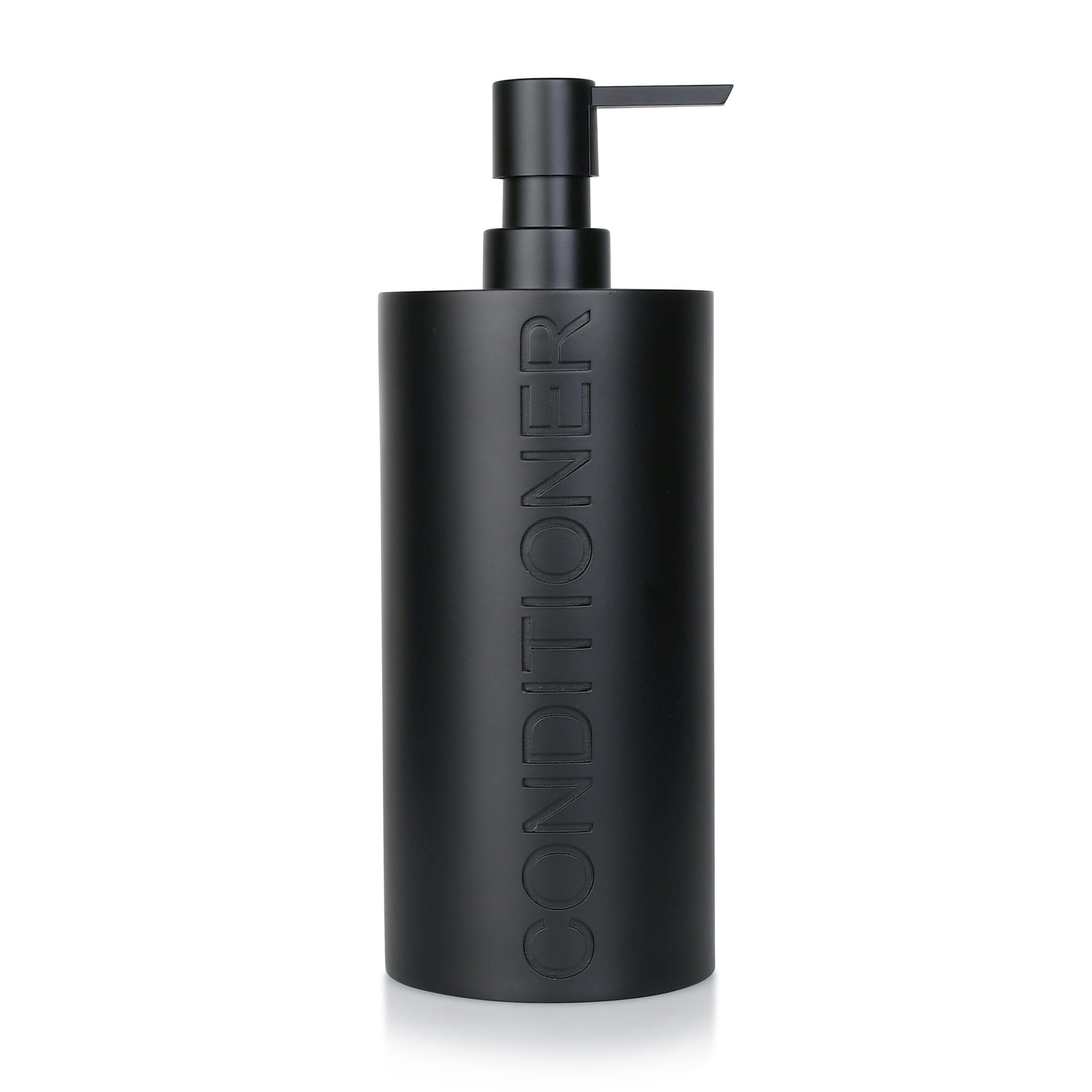 Matte Black Conditioner Dispenser Luxurious Refillable Pump Bottle with Black Resin Pump and Embossed Text