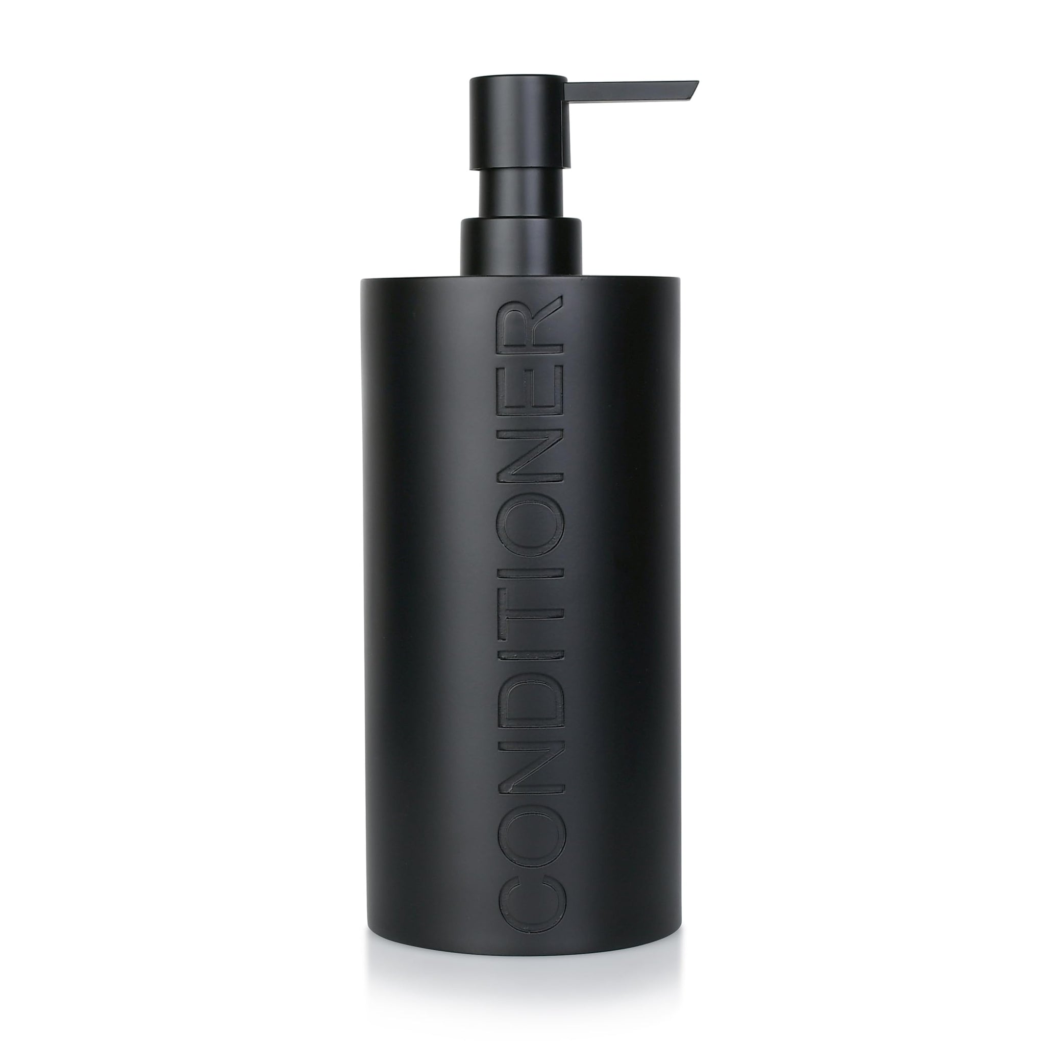 Matte Black Conditioner Dispenser Luxurious Refillable Pump Bottle with Black Resin Pump and Embossed Text