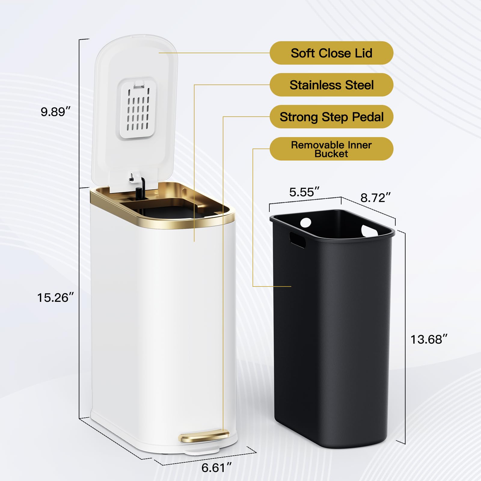 Small Bathroom Trash Can with Lid Soft Close