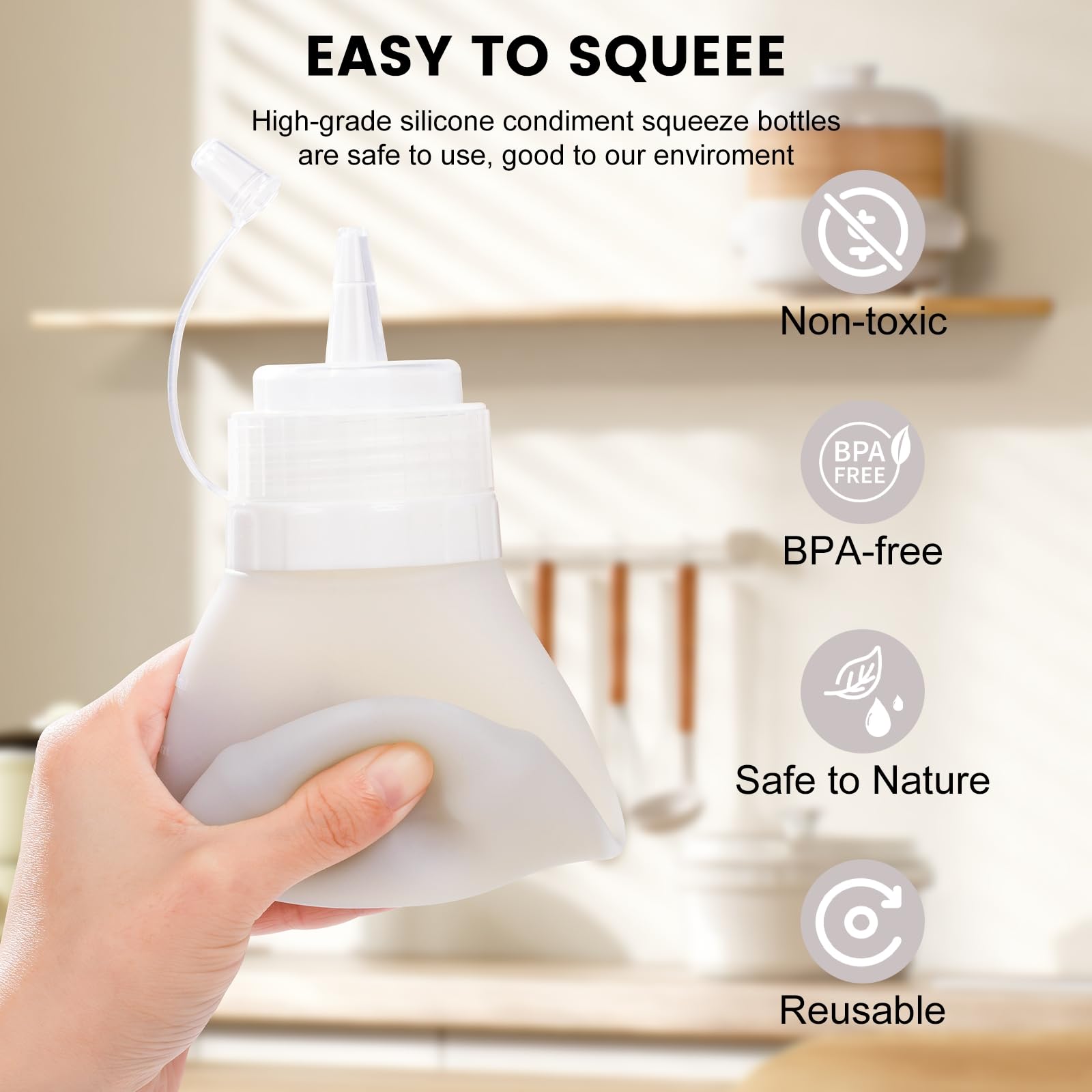 12 oz Silicone Squeeze Bottles for Sauces & Oil (4 Count)