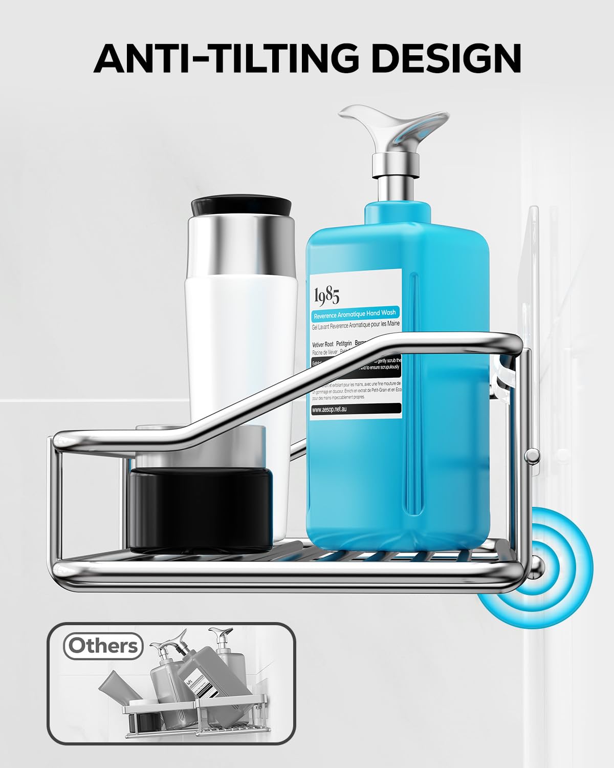 Shower Caddy Shelf with Hooks Storage Rack Organizer Adhesive Stainless Steel without Drilling for Bathroom (3 Count)