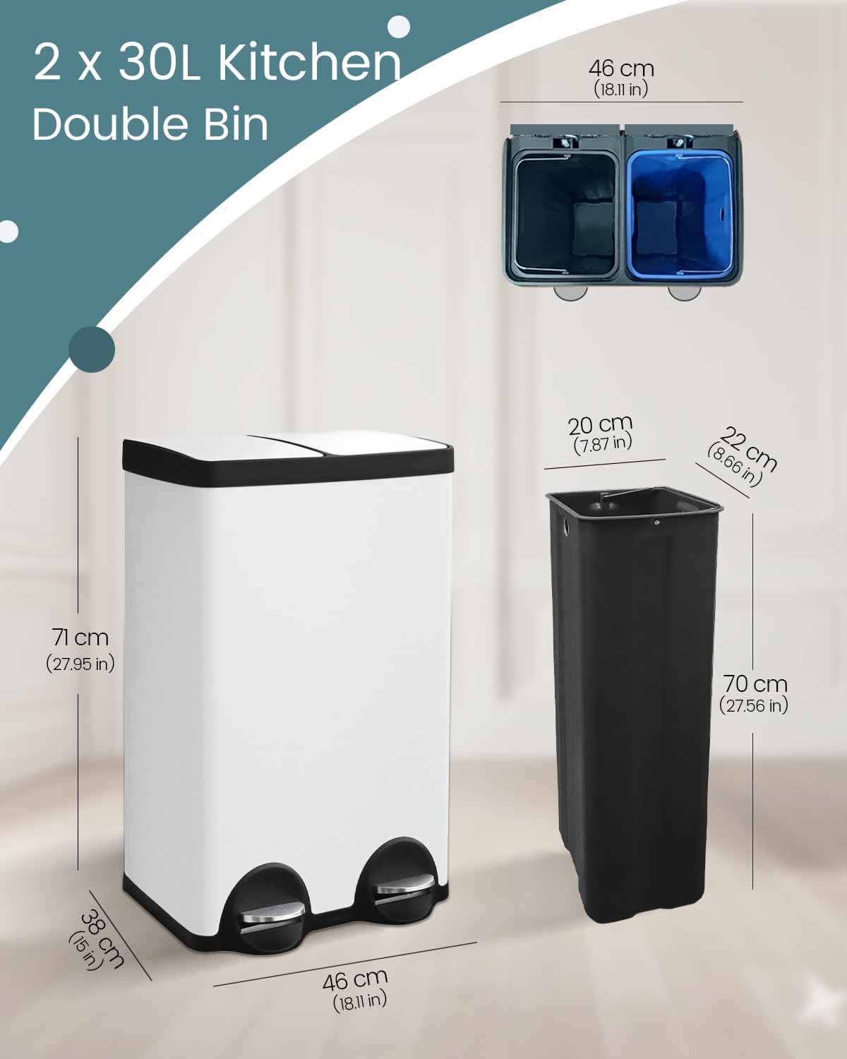 Kitchen Trash Can Dual Compartments