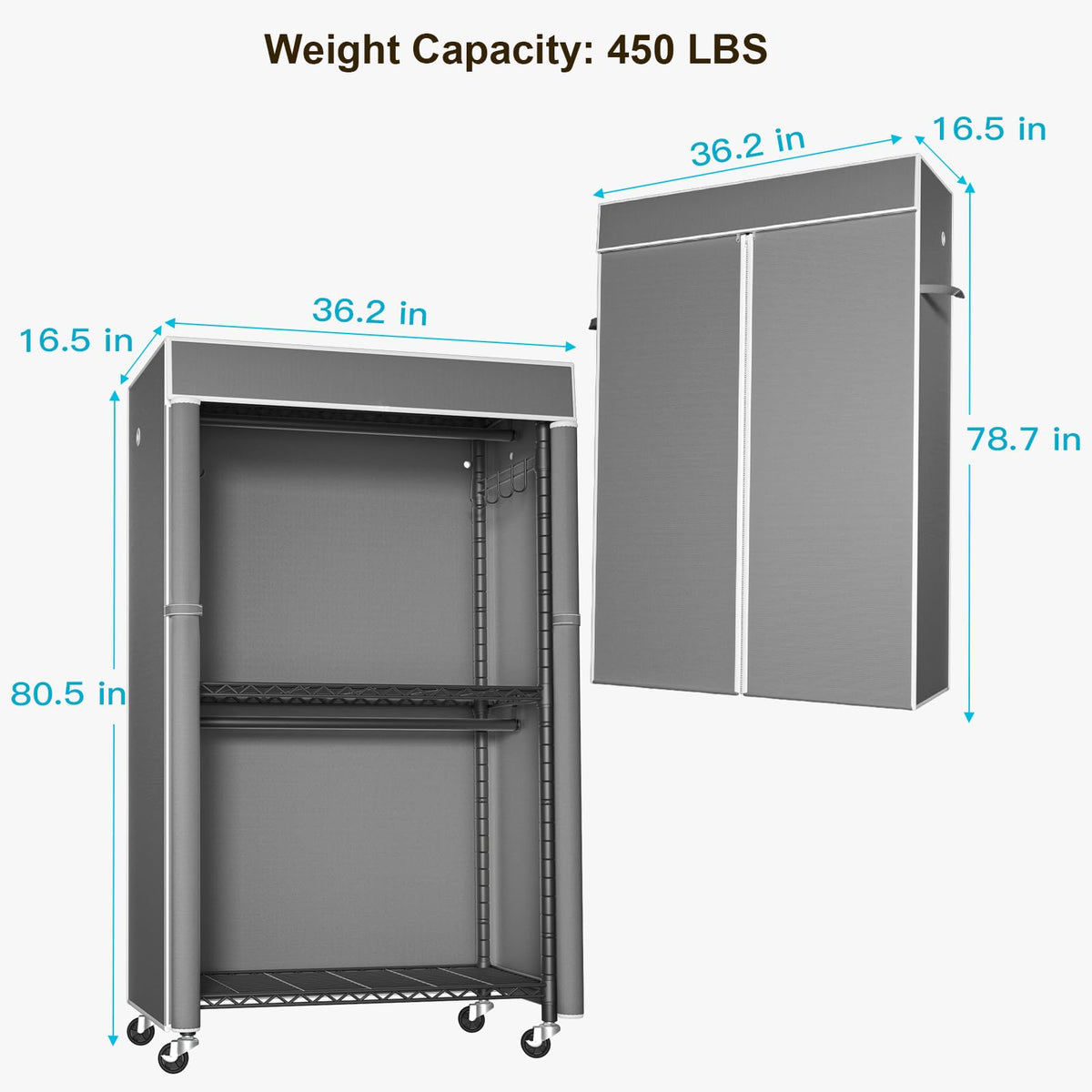 Black Clothing Rack with Dark Gray Cover