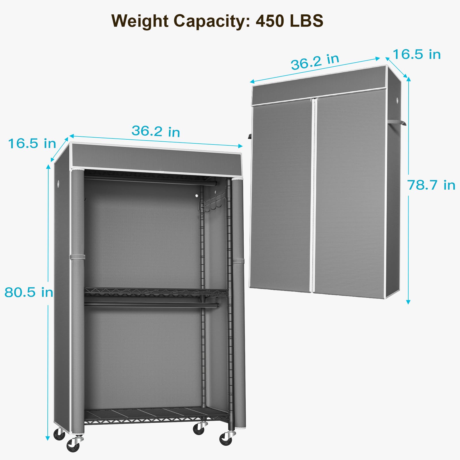 Black Clothing Rack with Dark Gray Cover
