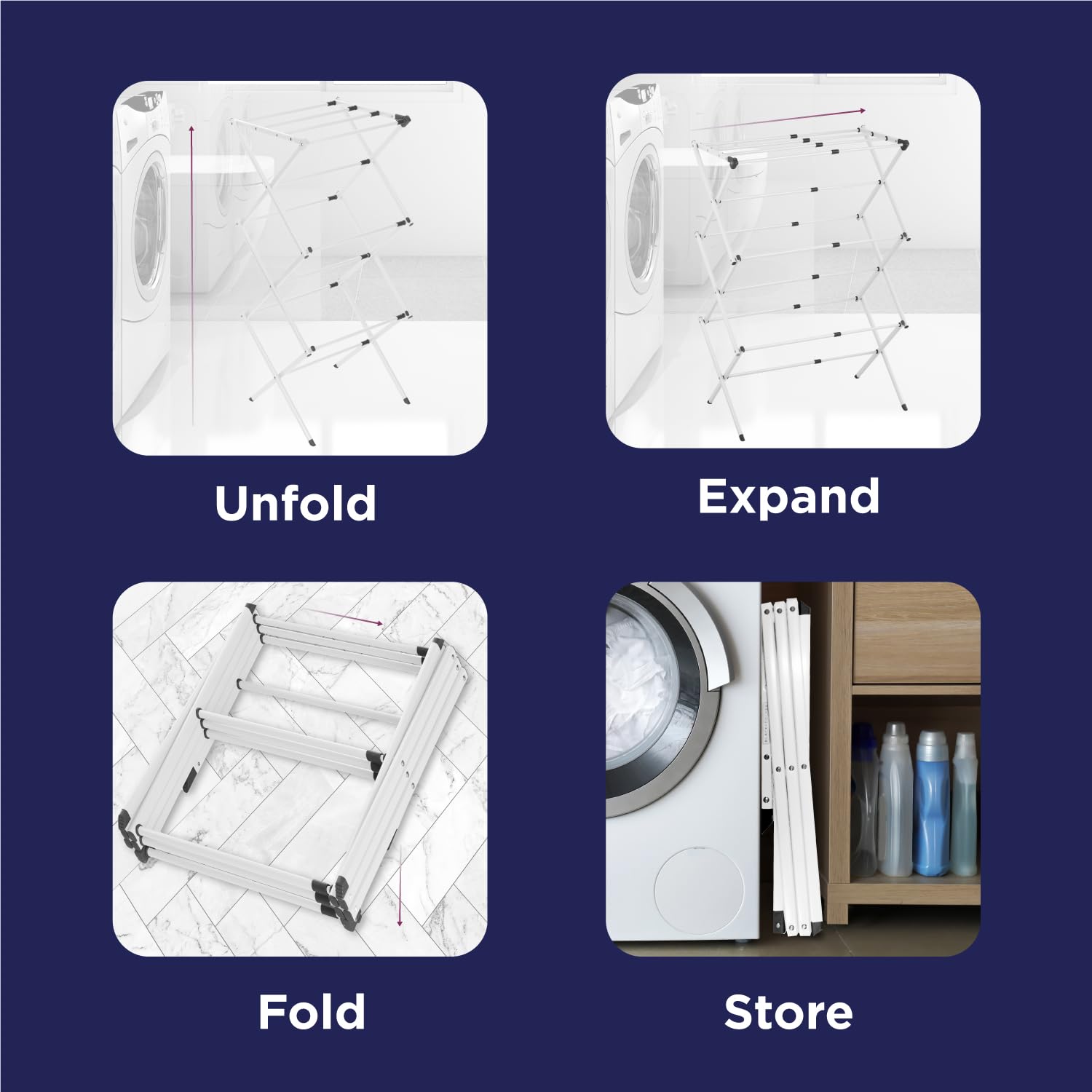 3 Tier Expandable Collapsing Foldable Laundry Rack for Air Drying Clothing