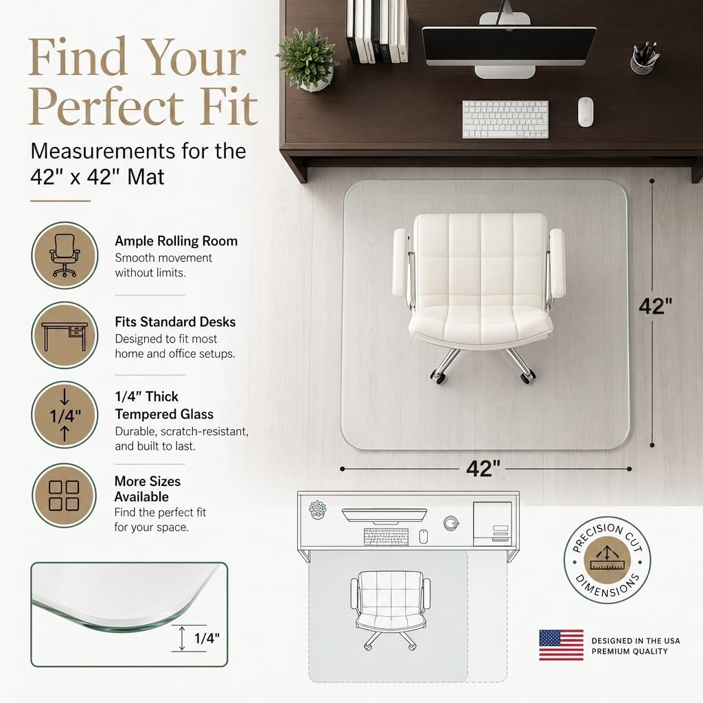 Tempered Glass Office Chair Mat for Carpet & Hardwood