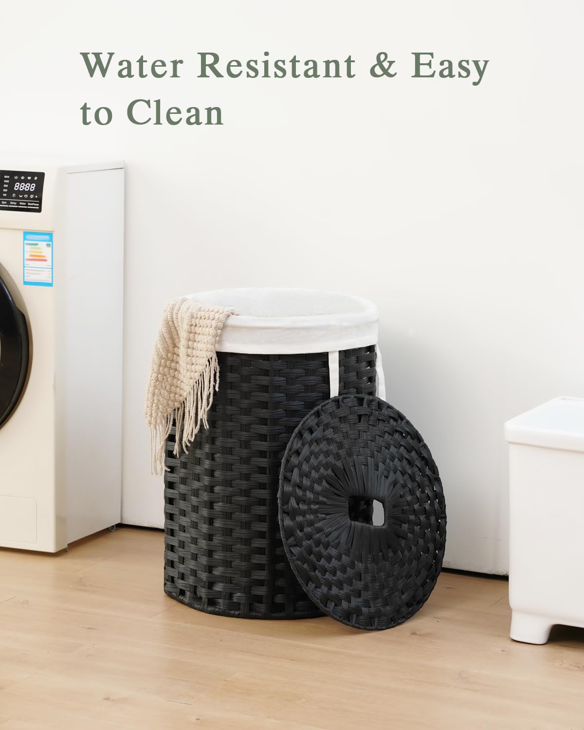 Laundry Hamper with Lid 23.8 Gal Handwoven Laundry Basket Black