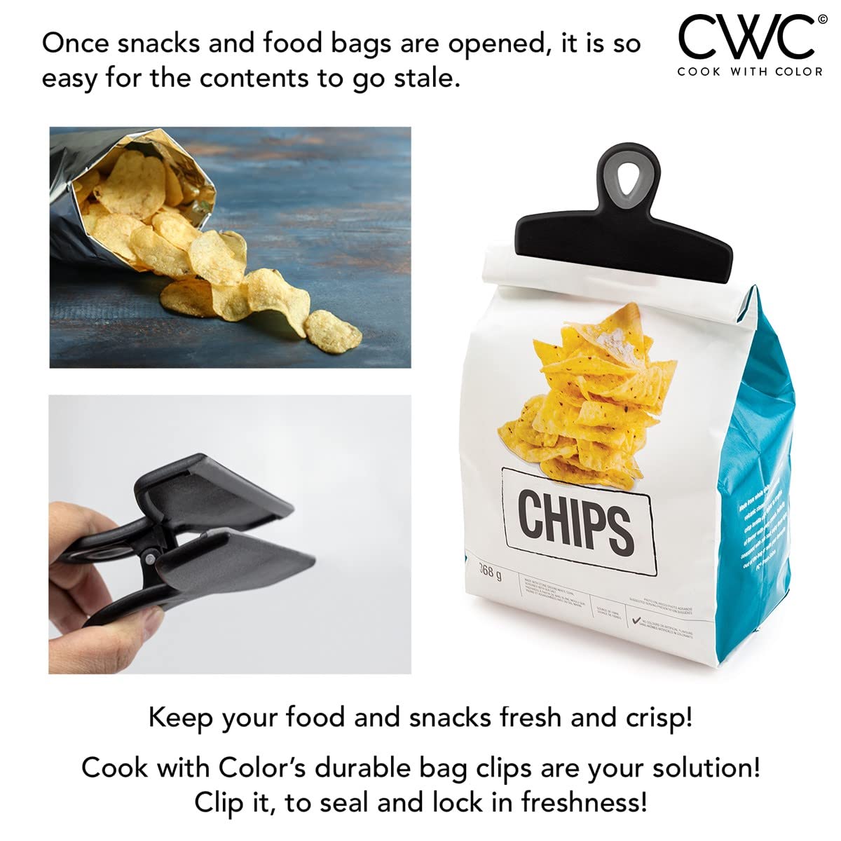 Bag Clips Heavy Duty Chip Clip and Refrigerator Magnet Clips for Food Storage with Air Tight Seal Grip (4 Count)