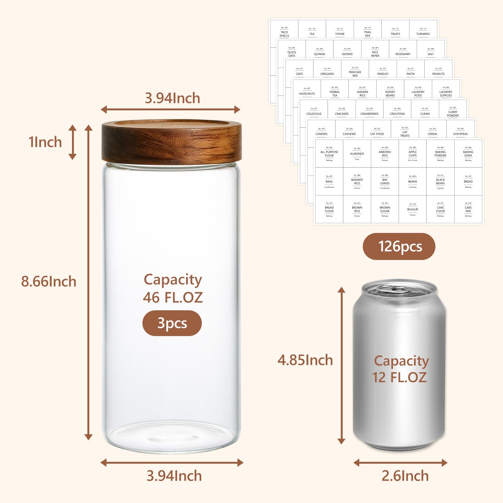 46 fl.oz Glass Jars with Airtight Lids (3 Count)