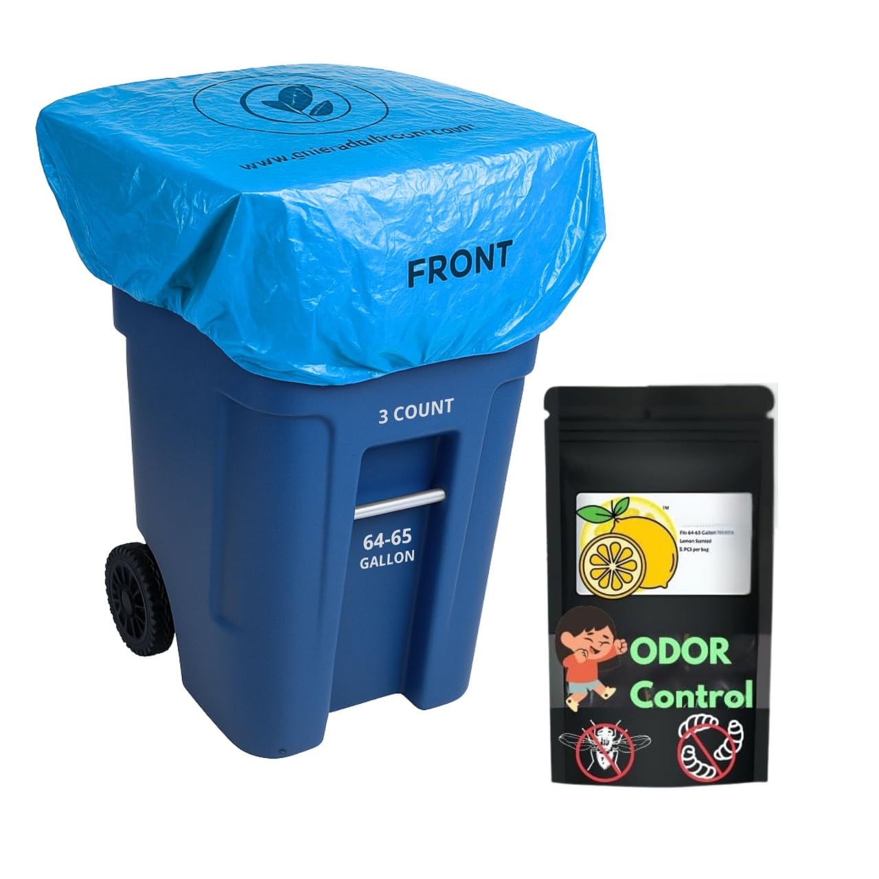 Trash Can Smell Eliminator Cover Odor Eliminating Bag Lemon Scented Durable Chemical Free 95 Gallon 3 Pack (3 Count)