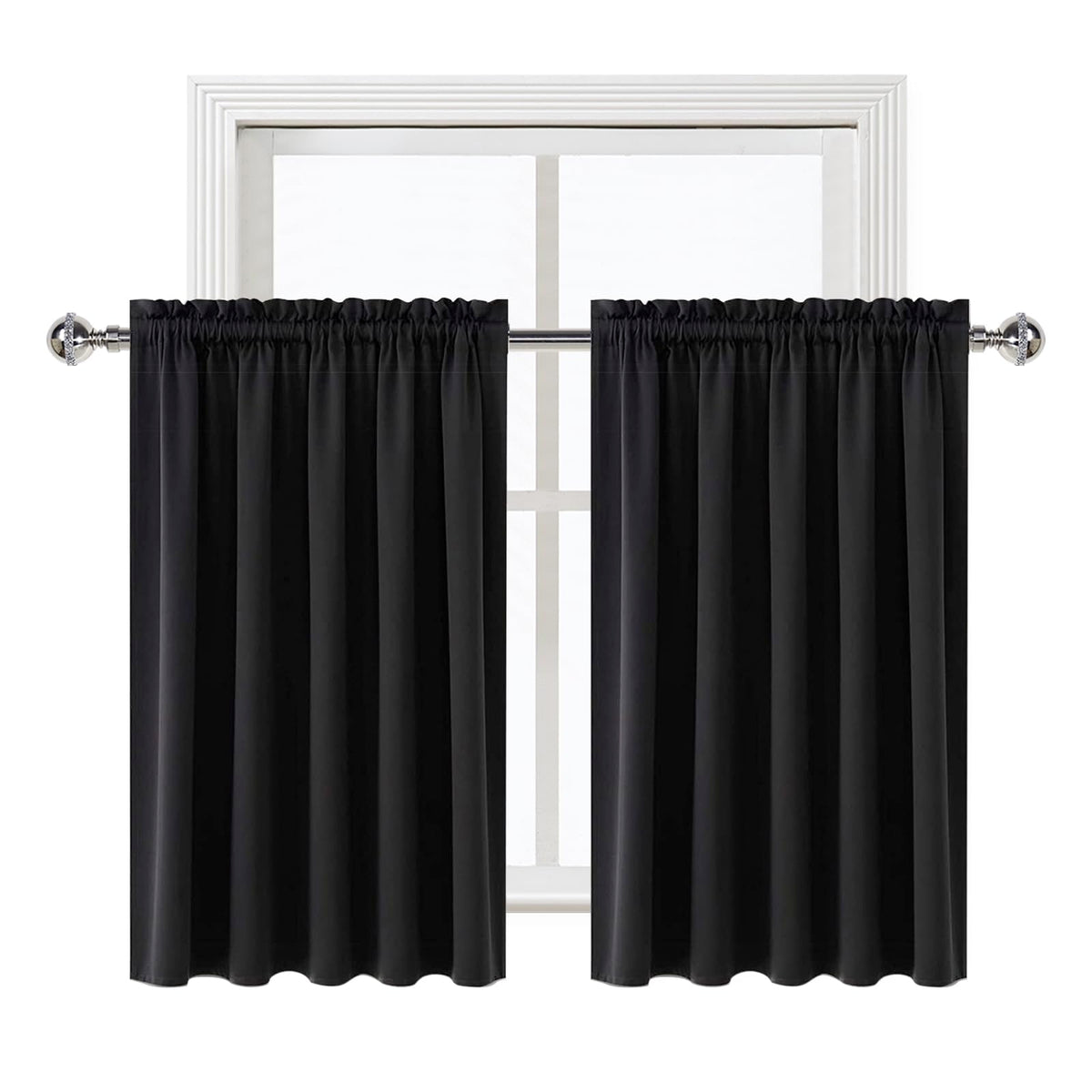Short Blackout Curtains 52 x 36 Inch Long for Kitchen RV Bunk Black (2 Count)