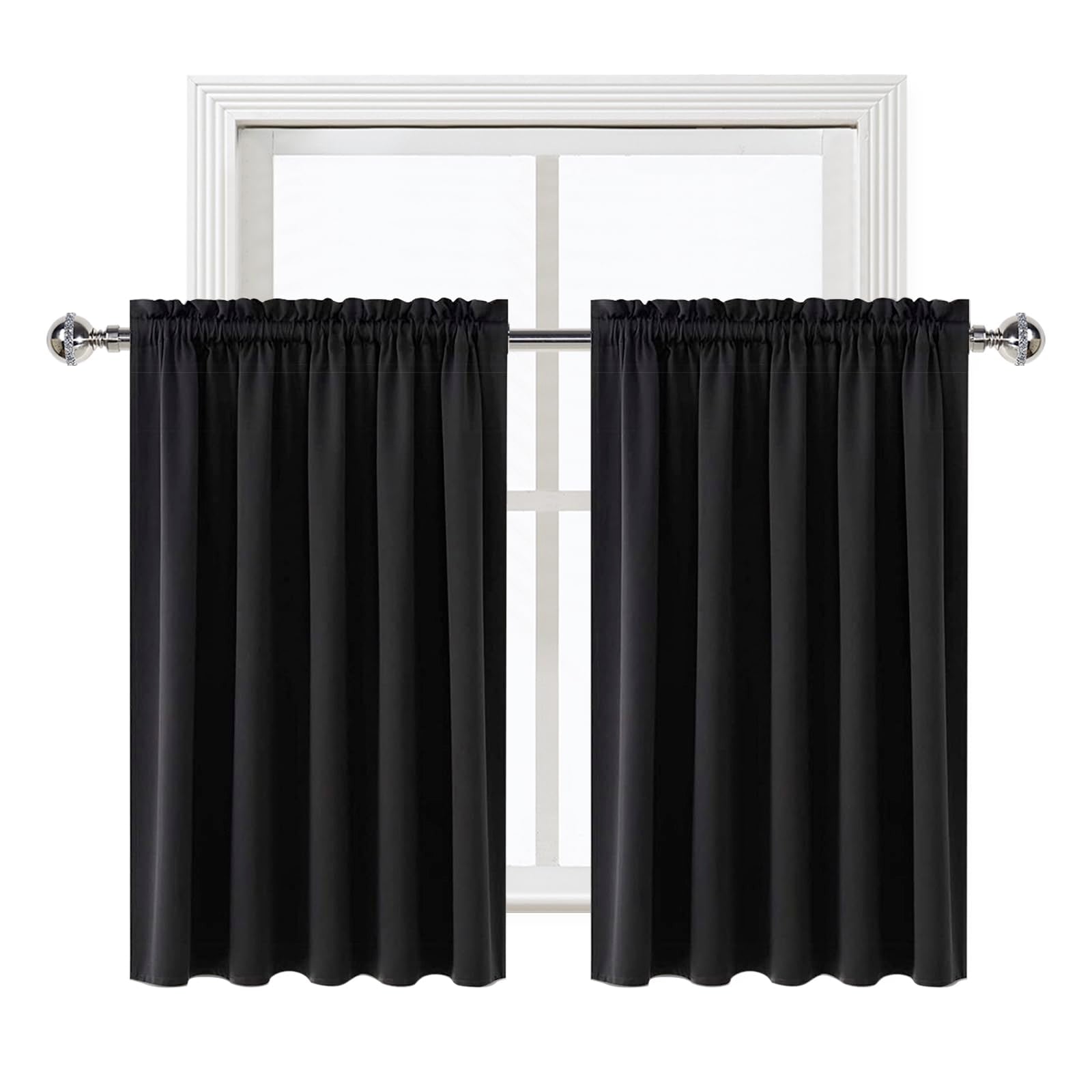 Short Blackout Curtains 52 x 36 Inch Long for Kitchen RV Bunk Black (2 Count)