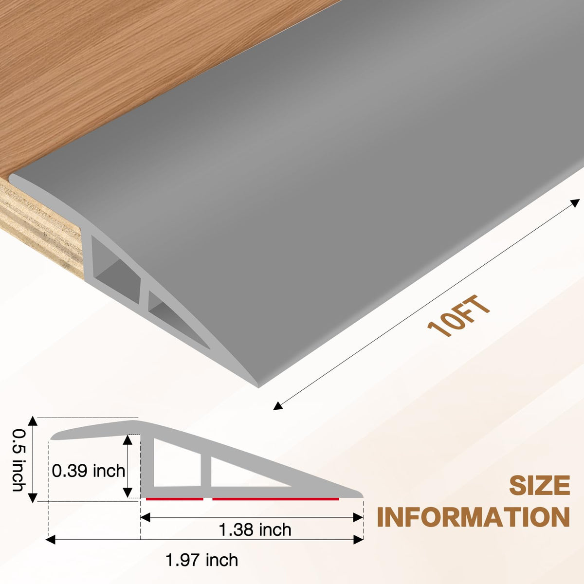 Floor Transition Strip Vinyl Door Threshold Ramp Self Adhesive Carpet Edging Strip Doorway Edge Trim (10 Foot)