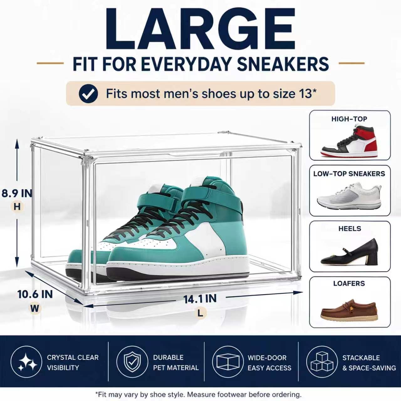 9 Pack Clear Acrylic Shoe Sneaker Boxes Fits Size 13 (9 Count)