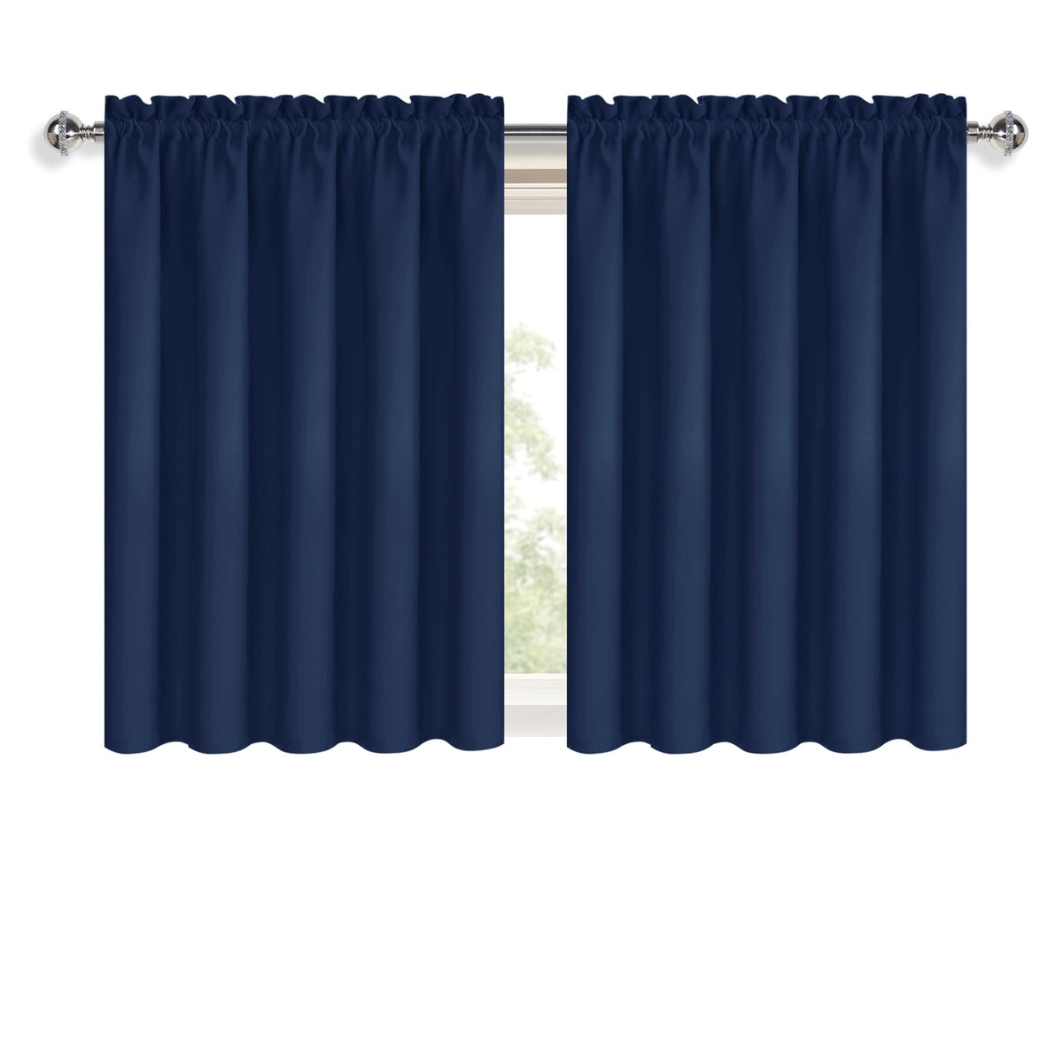 Short Blackout Curtains 60 x 36 Inch for Kitchen RV Bunk Navy Blue (2 Count)