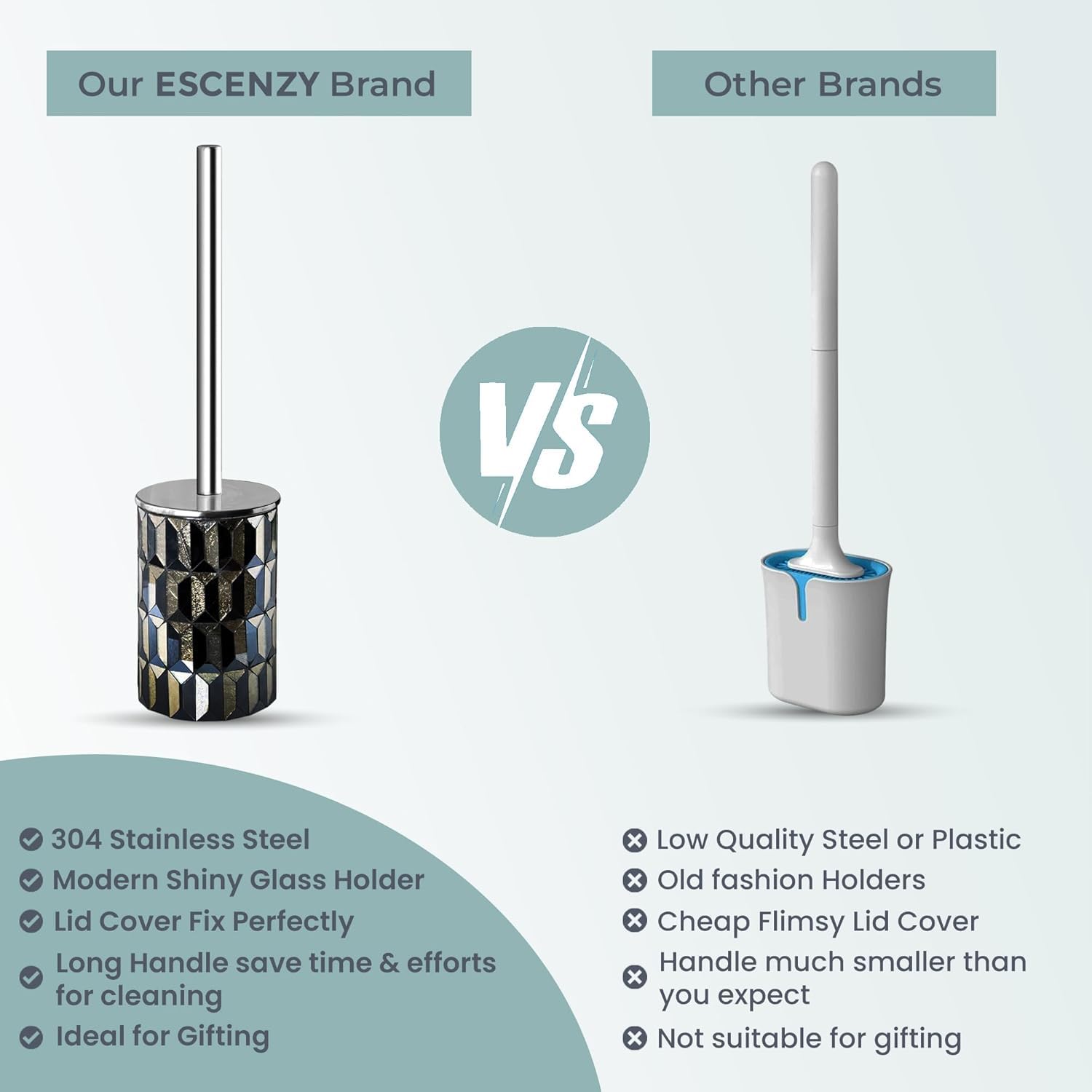 Cute Toilet Brush and Holder Set Mosaic Glass