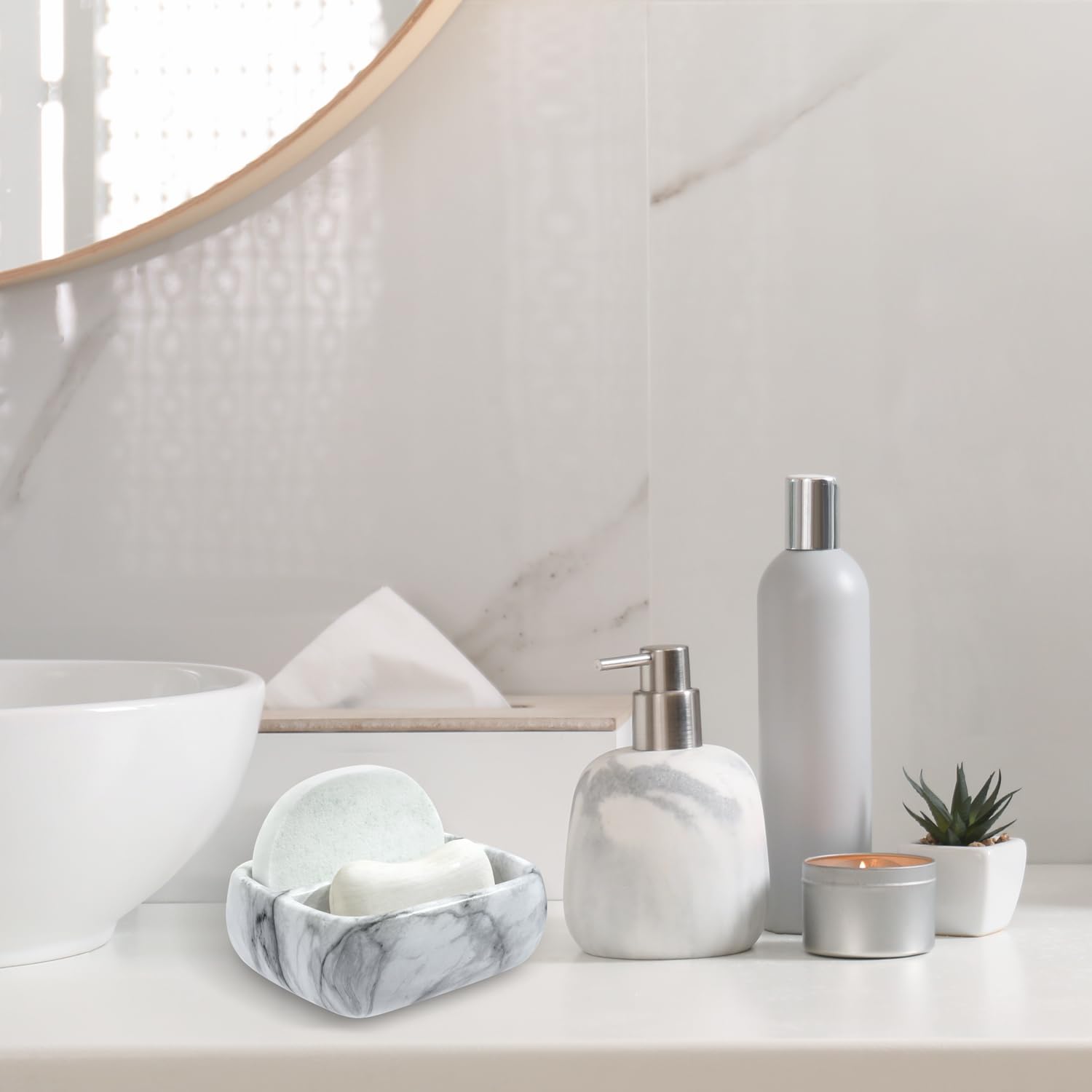 5.4 Inch Deluxe Modern White Marble Pattern Resin Double Sponge Holder