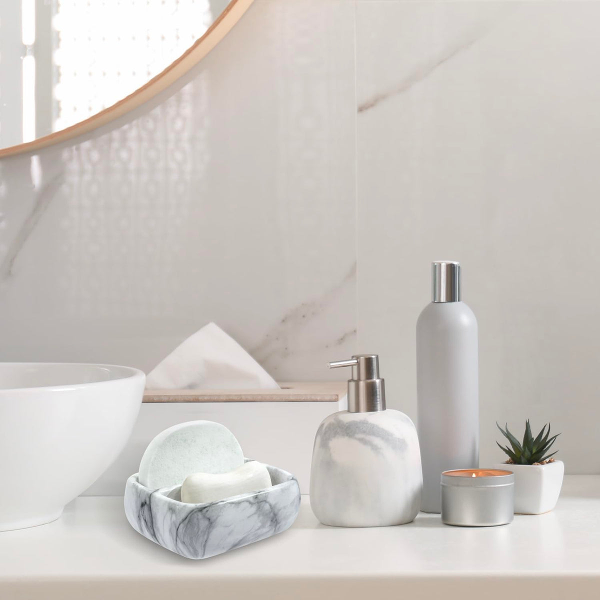 5.4 Inch Deluxe Modern White Marble Pattern Resin Double Sponge Holder