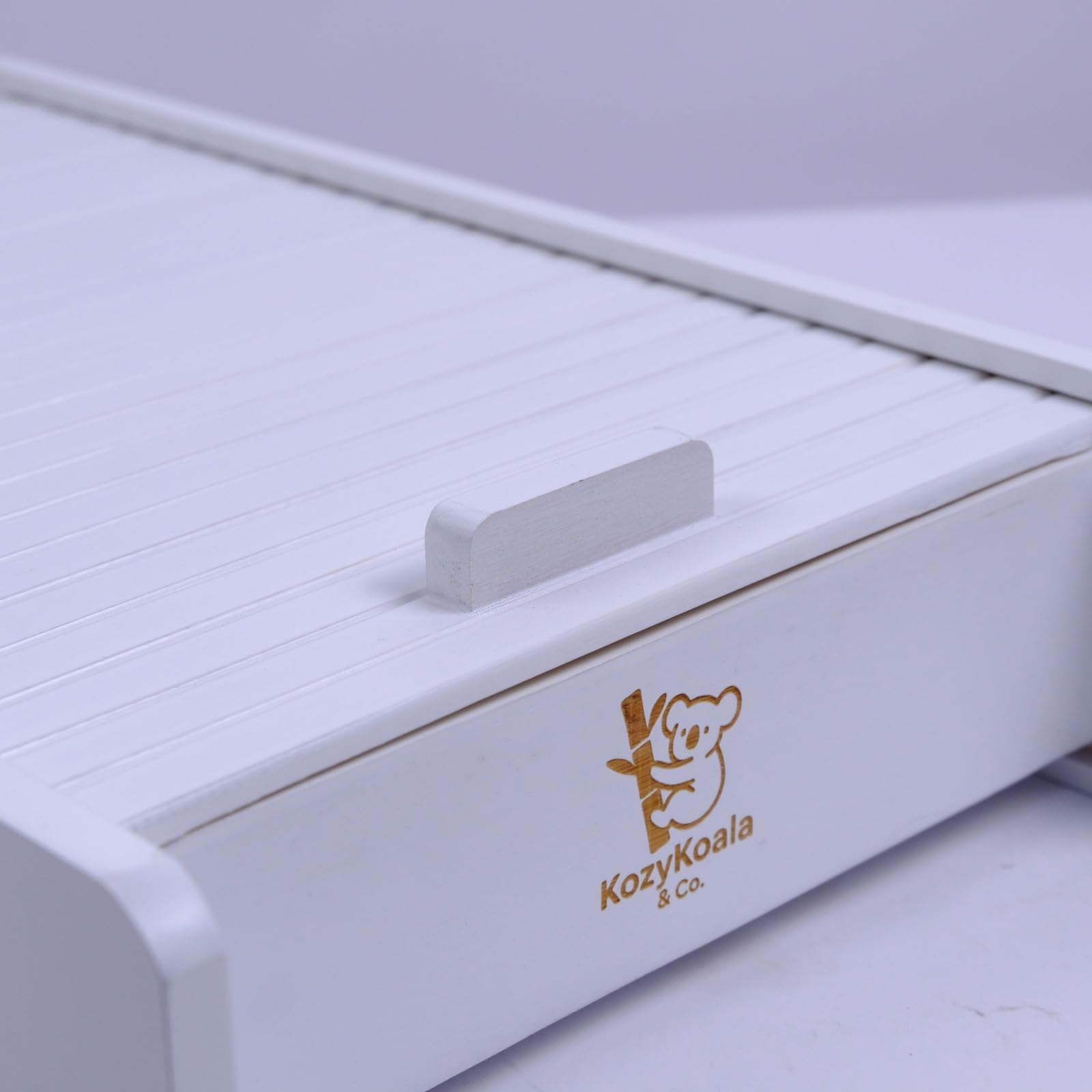 White Bamboo Drawer Organizer with Sliding Lid