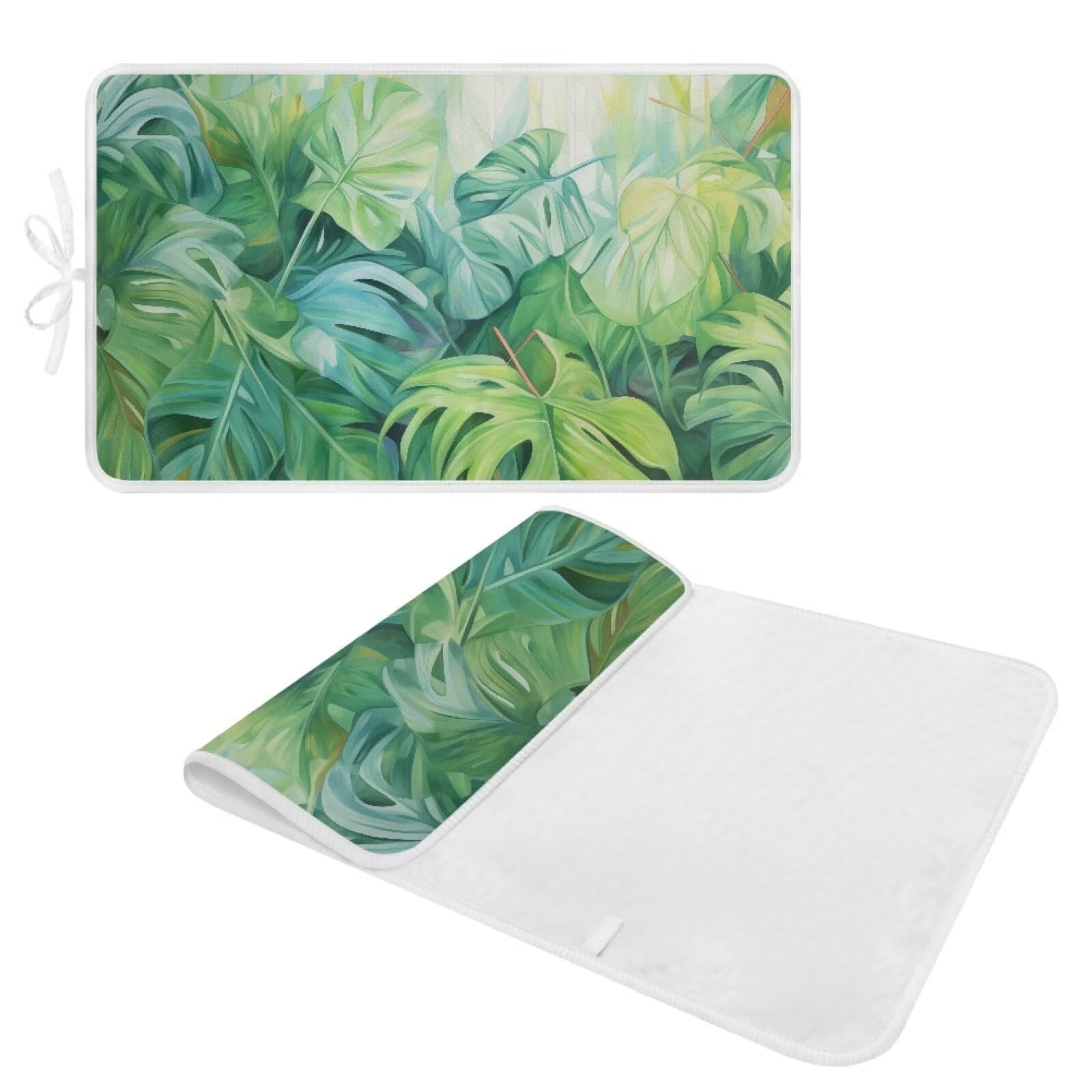 Green Ironing Mat Portable Ironing Pad Monstera Leaf 32 x 16 Inch Large Ironing Mat for Table Top of Washer