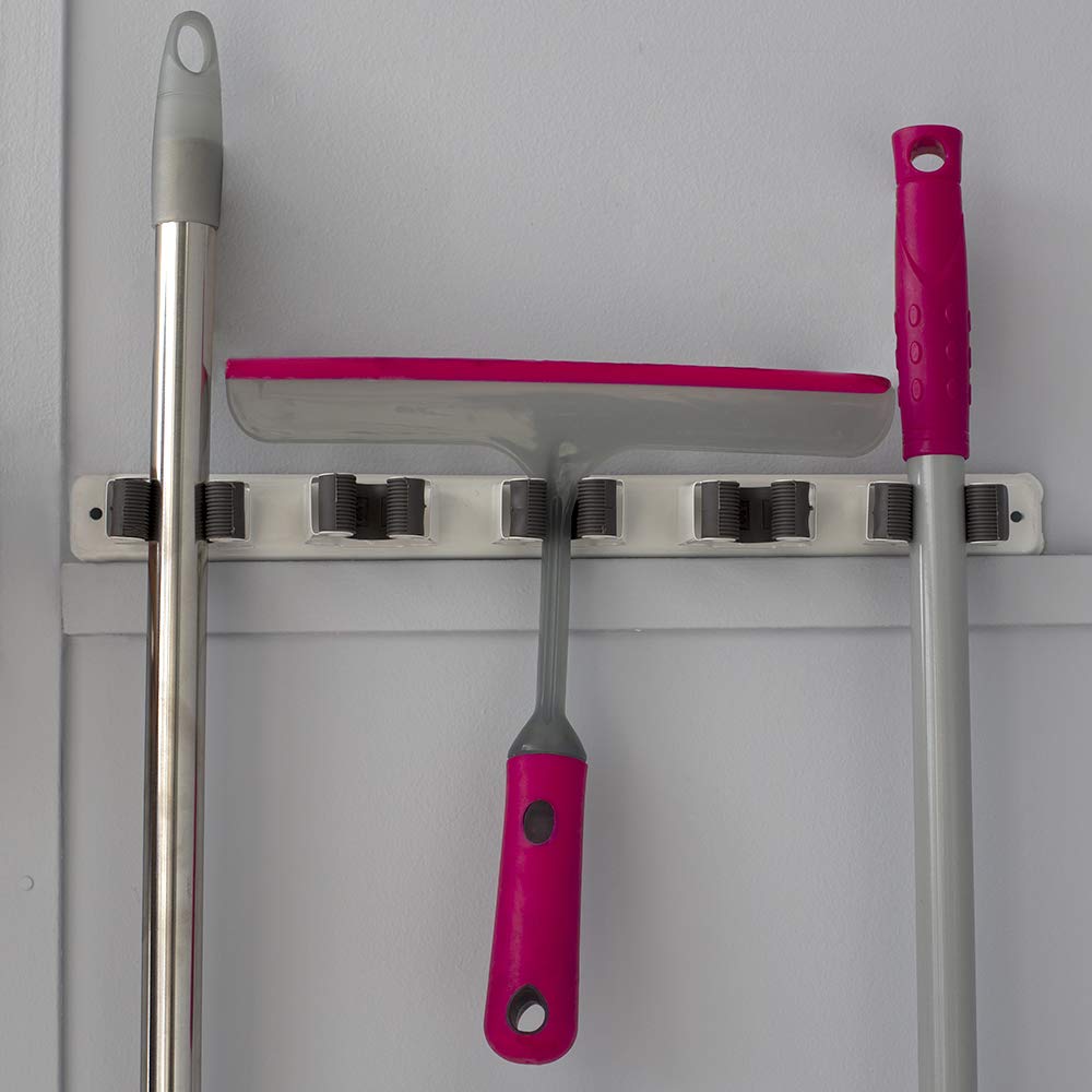 Mop and Broom Holder Wall Mounted Storage Organizer by Home Basics