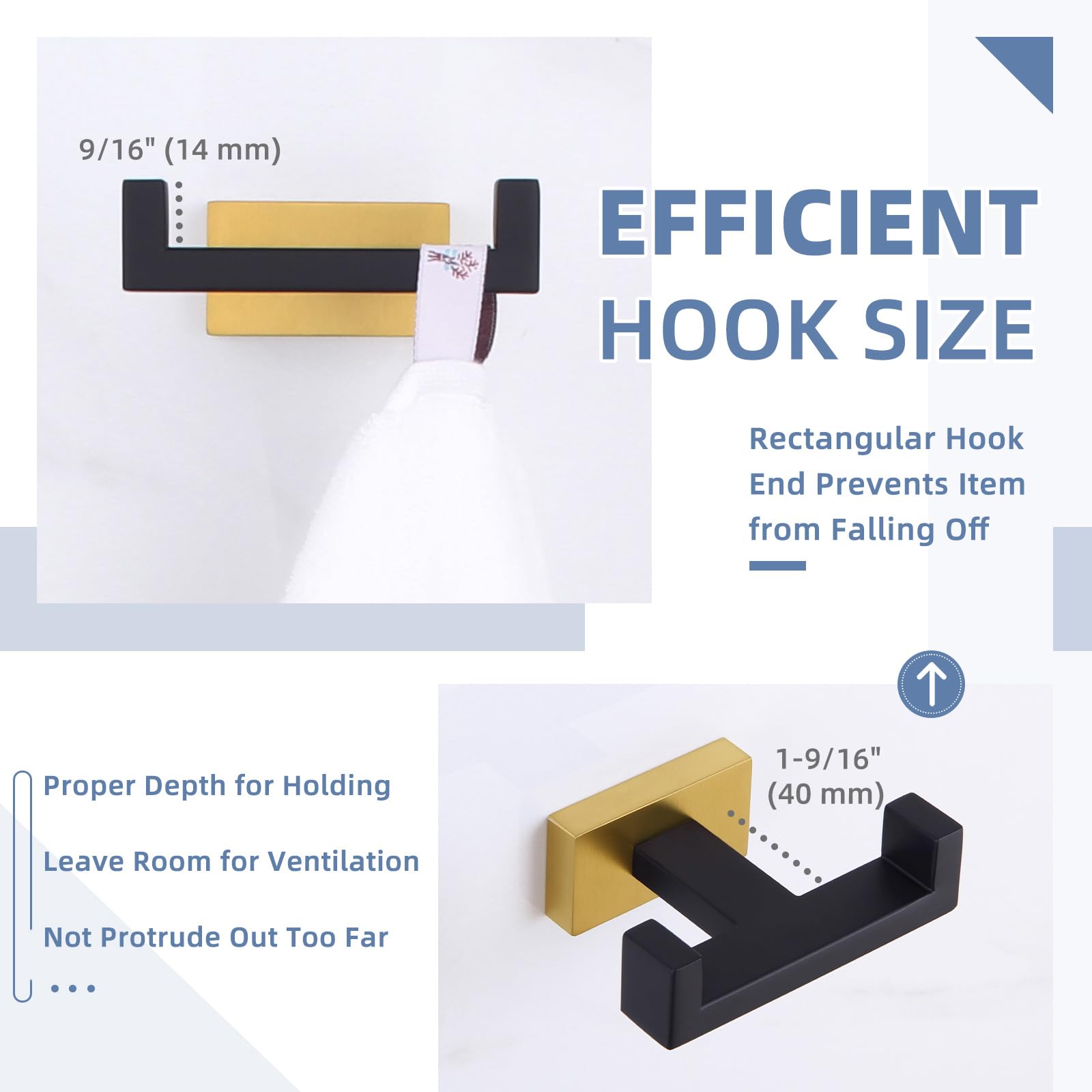 Double Towel Hook Black and Gold (2 Count)