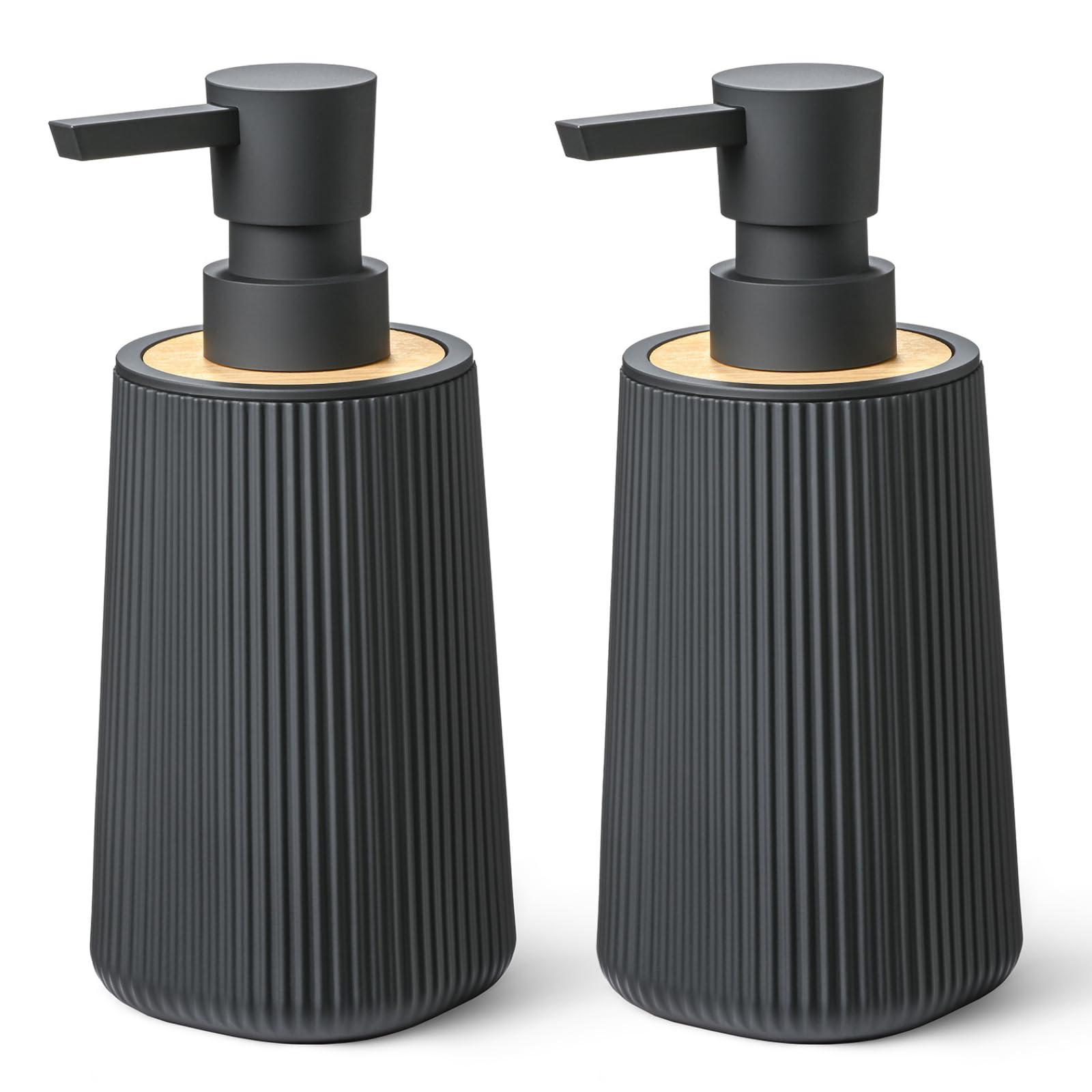 Black Hand Soap Dispenser Set with Bamboo Decor (2 Count)