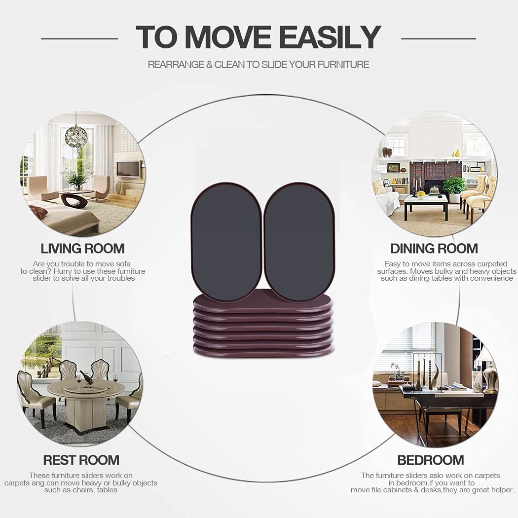 Reusable Large Furniture Sliders for Carpet (8 Count)