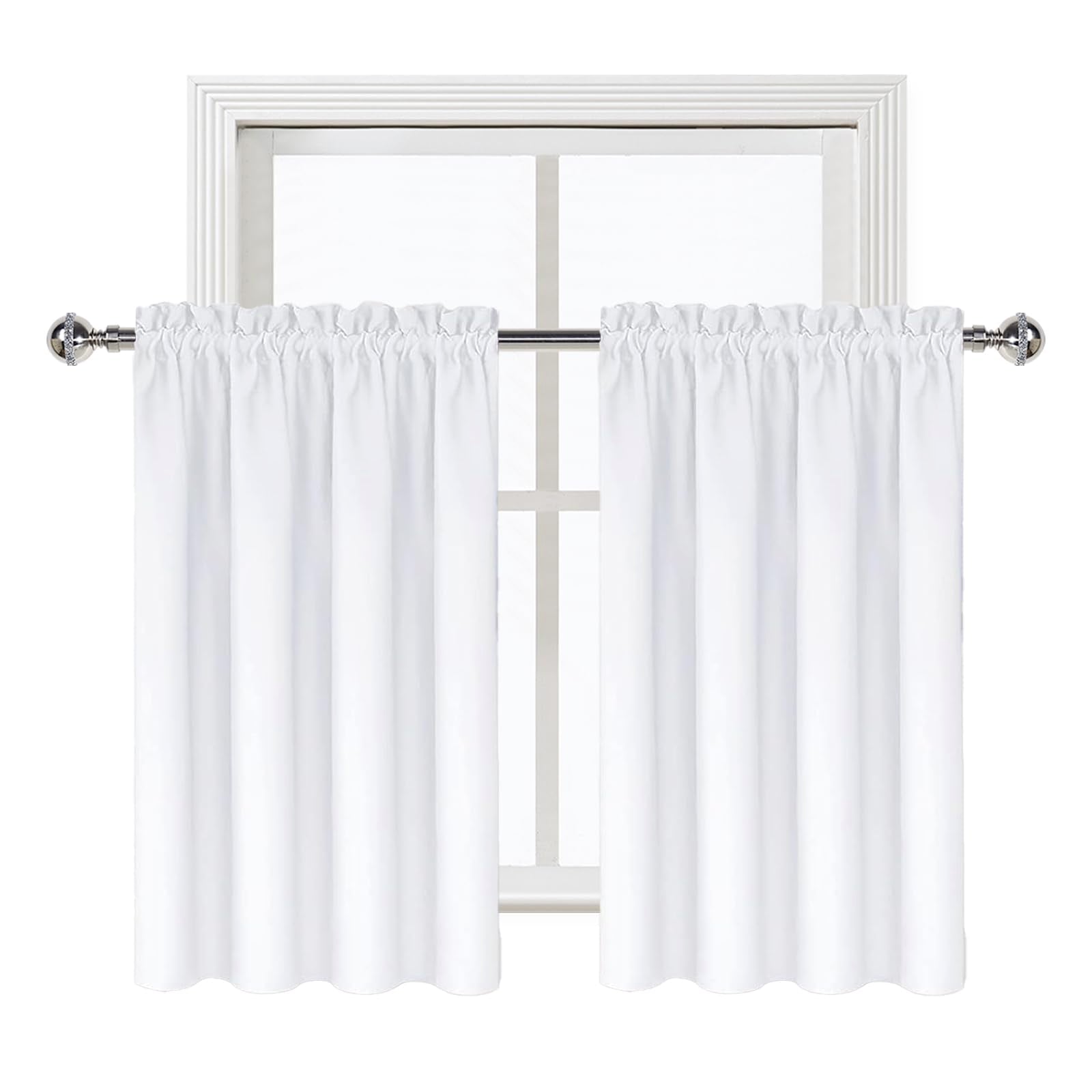 White Short Curtains 36 inches Long for Kitchen RV Bunk 2 Panels (2 Count)