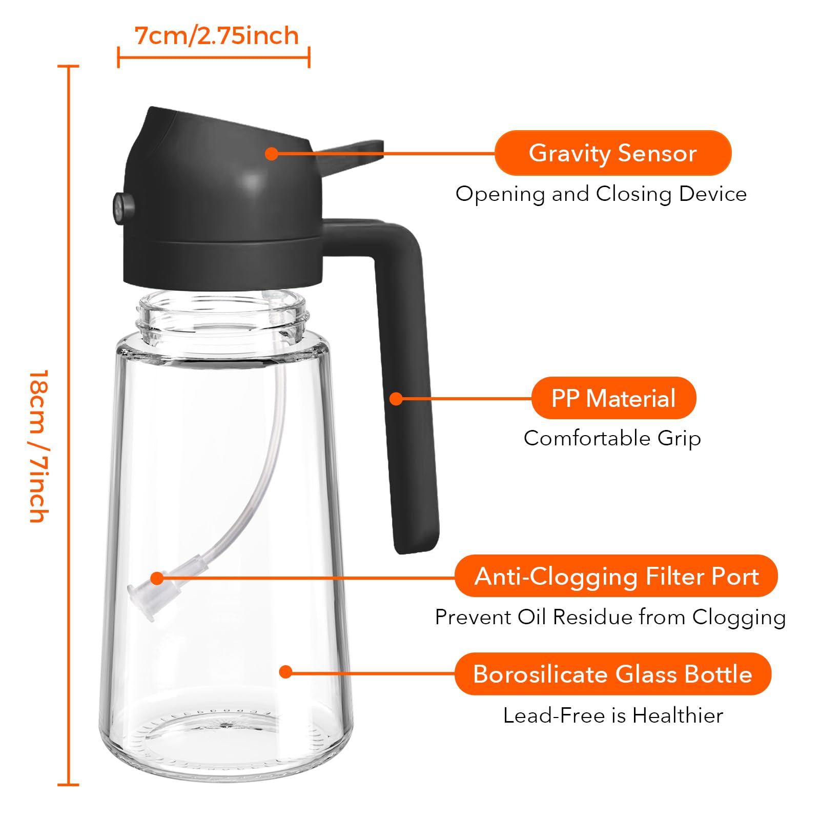 16 oz 2-in-1 Glass Olive Oil Sprayer for Cooking, Black&Black