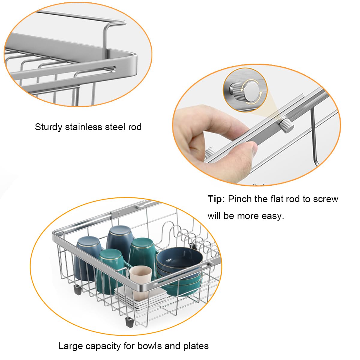Capacity Expandable Over Sink Dish Drying Rack Stainless Steel