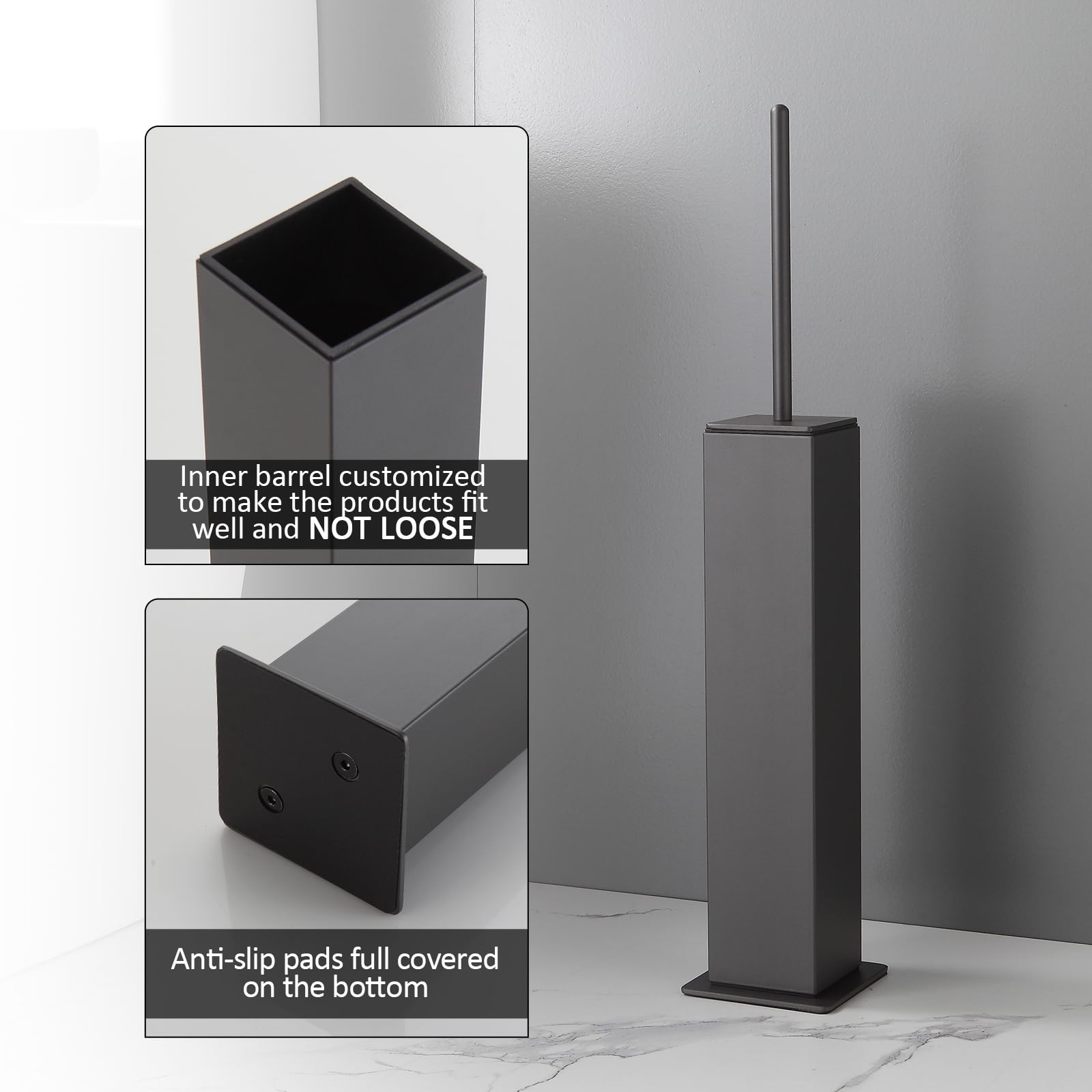 Toilet Brush with Holder Set Gun Grey Aluminium Standing for Bathroom Toilet Bowl Cleaner Brush and Holder Set