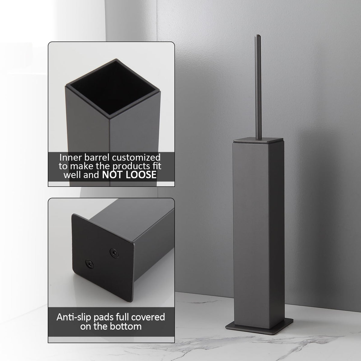 Toilet Brush with Holder Set Gun Grey Aluminium Standing for Bathroom Toilet Bowl Cleaner Brush and Holder Set