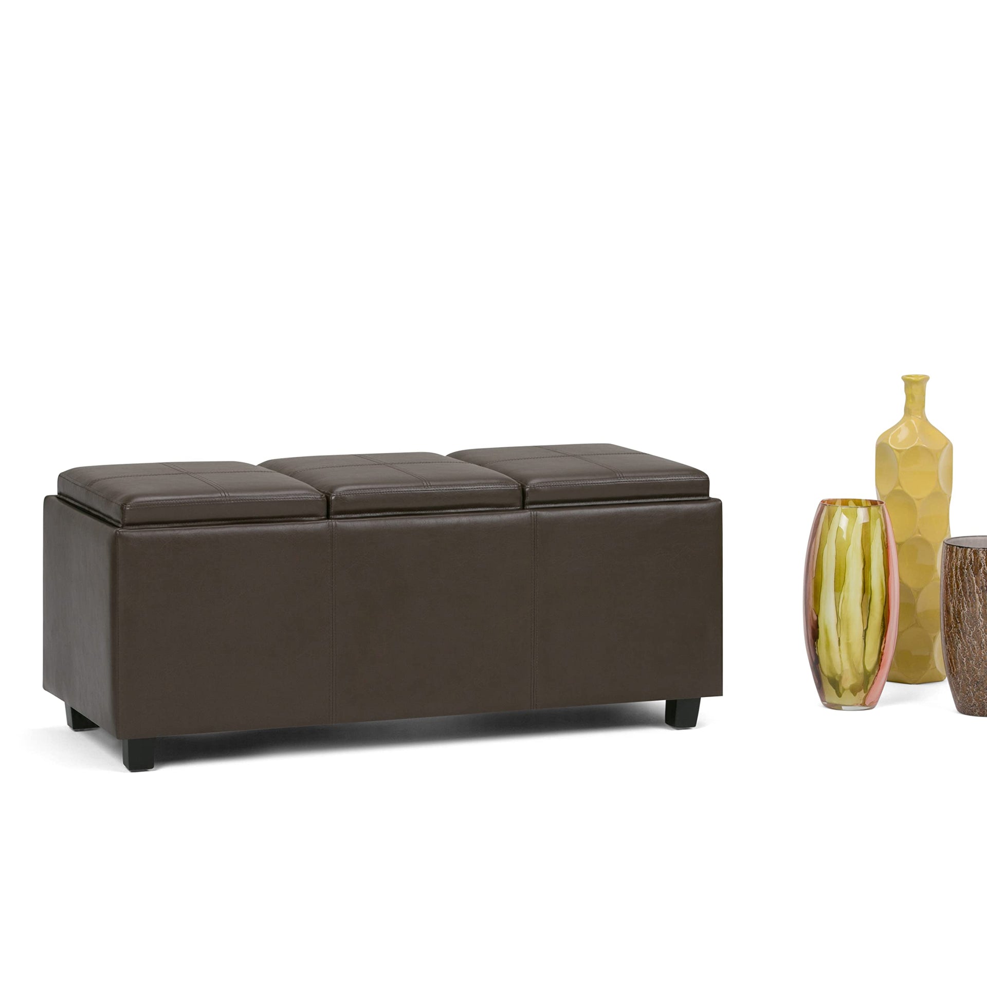 Avalon 42" Wide Vegan Leather Storage Ottoman in Chocolate Brown