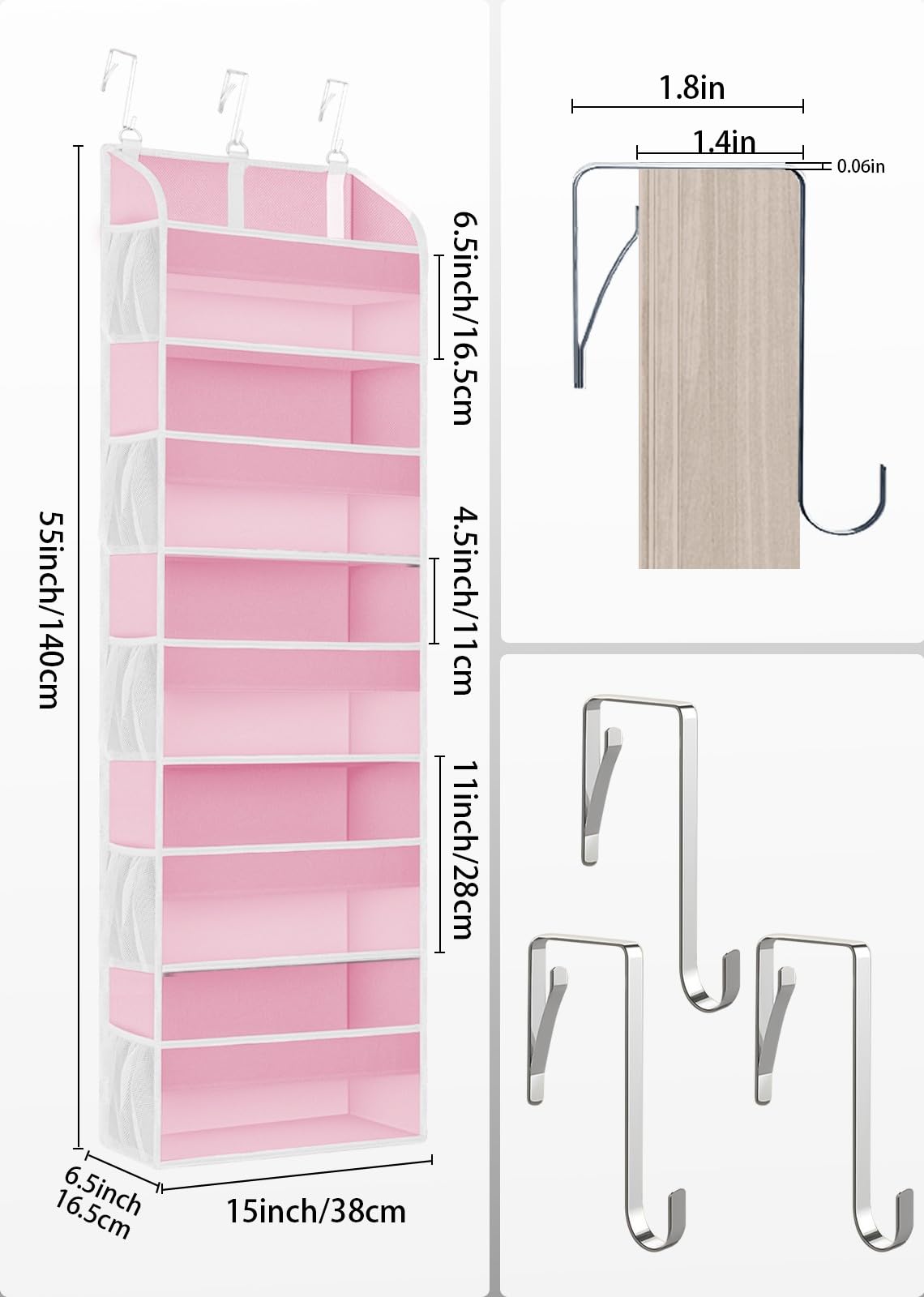 2 Pack Over the Door Storage Organizer with 5 Large Pockets (2 Count)