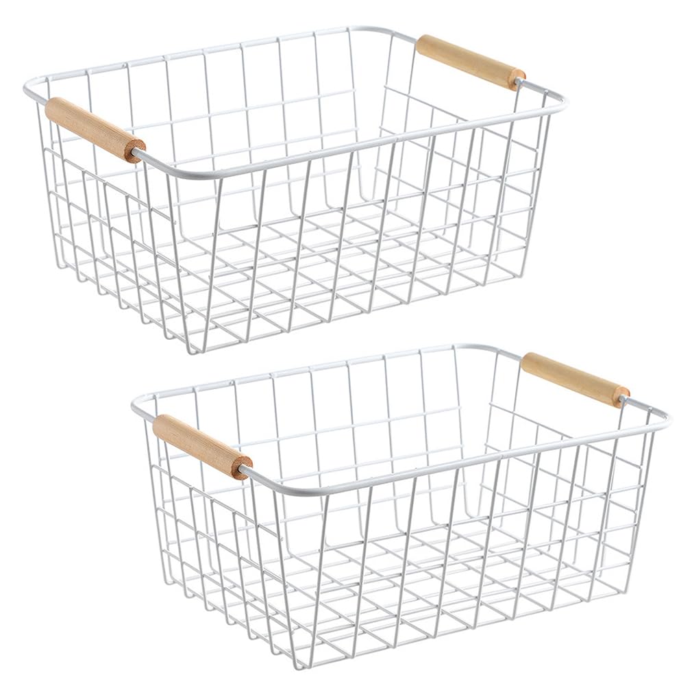 white wire baskets for organizing with Wooden Handles Storage Organizer Baskets (2 Count)