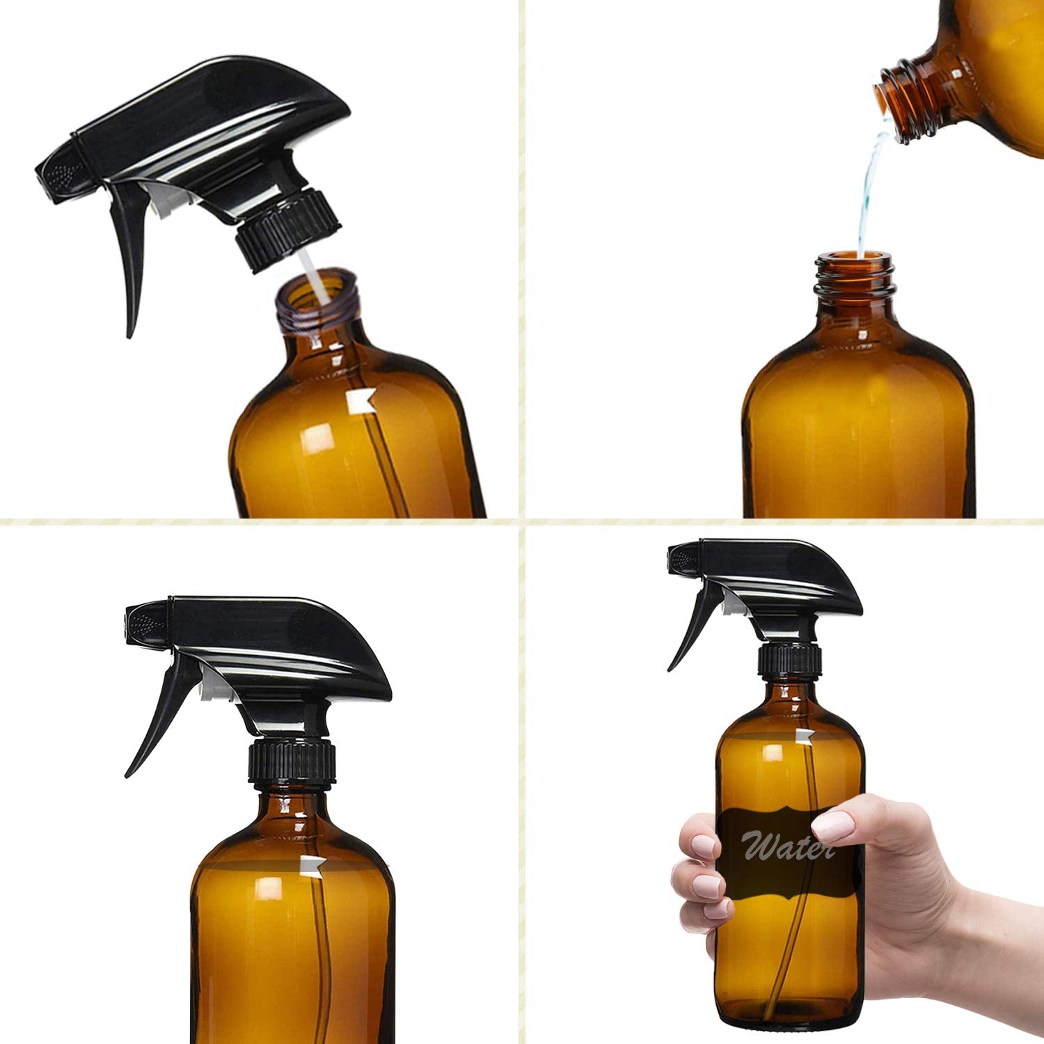 Amber Glass Spray Bottles For Cleaning Solutions (4 Count)