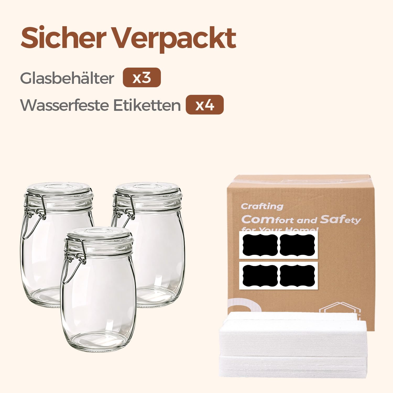 Round Glass Jars with Airtight Lids 34 oz 3 Pack Apothecary Coffee (3 Count)