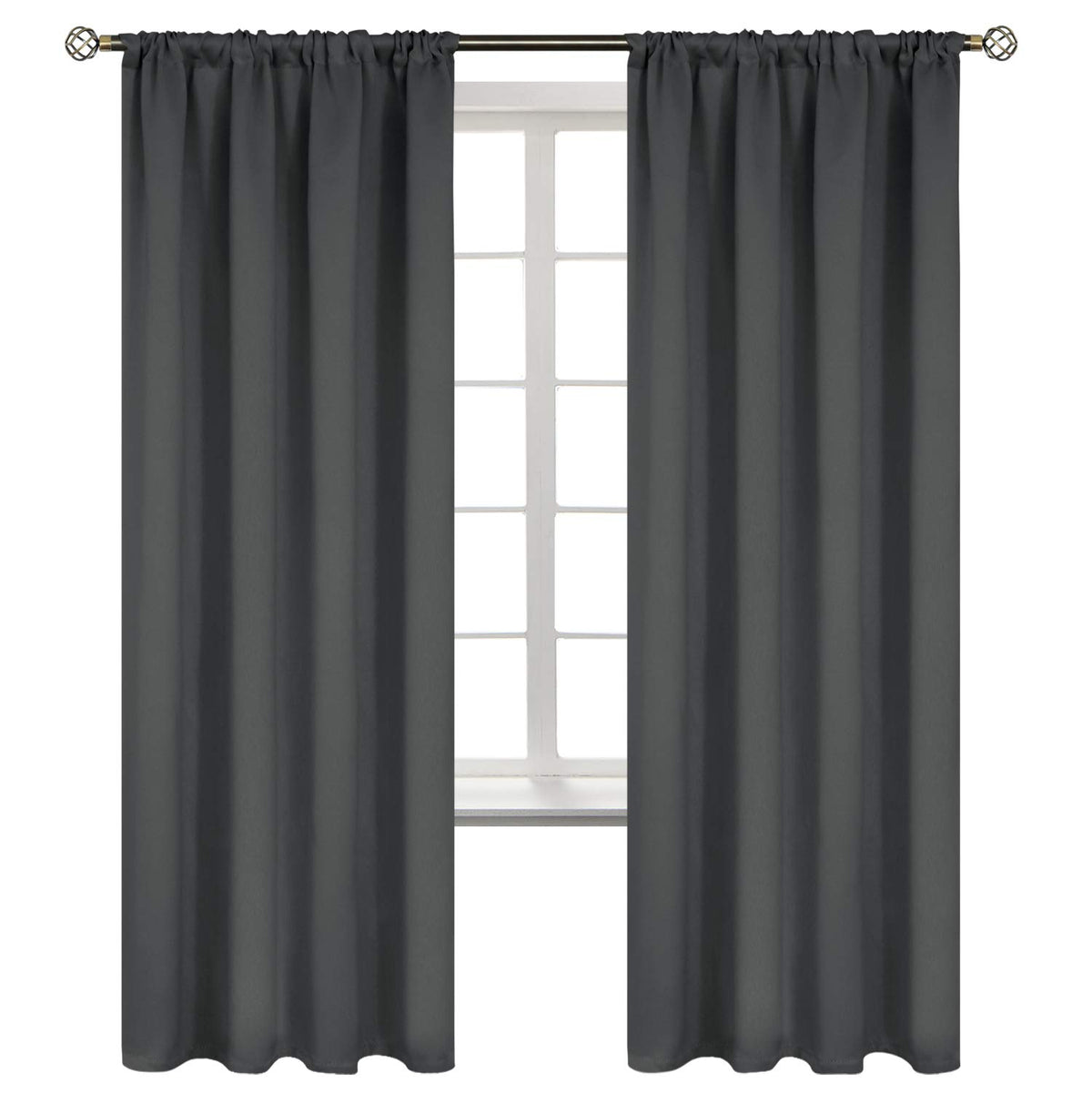 Rod Pocket Grey Blackout Curtains 72 Inches Long (2 Count)