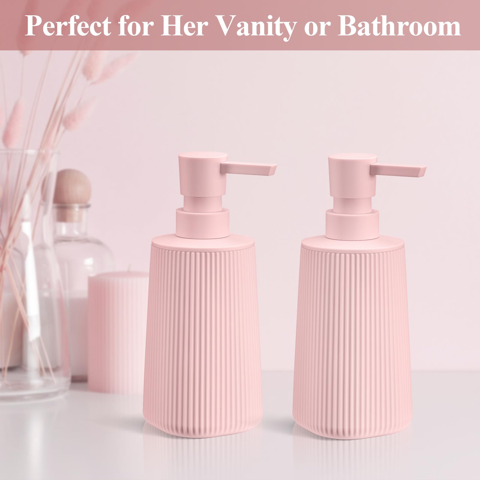 Pink 2 Pack Hand Soap Dispensers Set for Bathroom (2 Count)