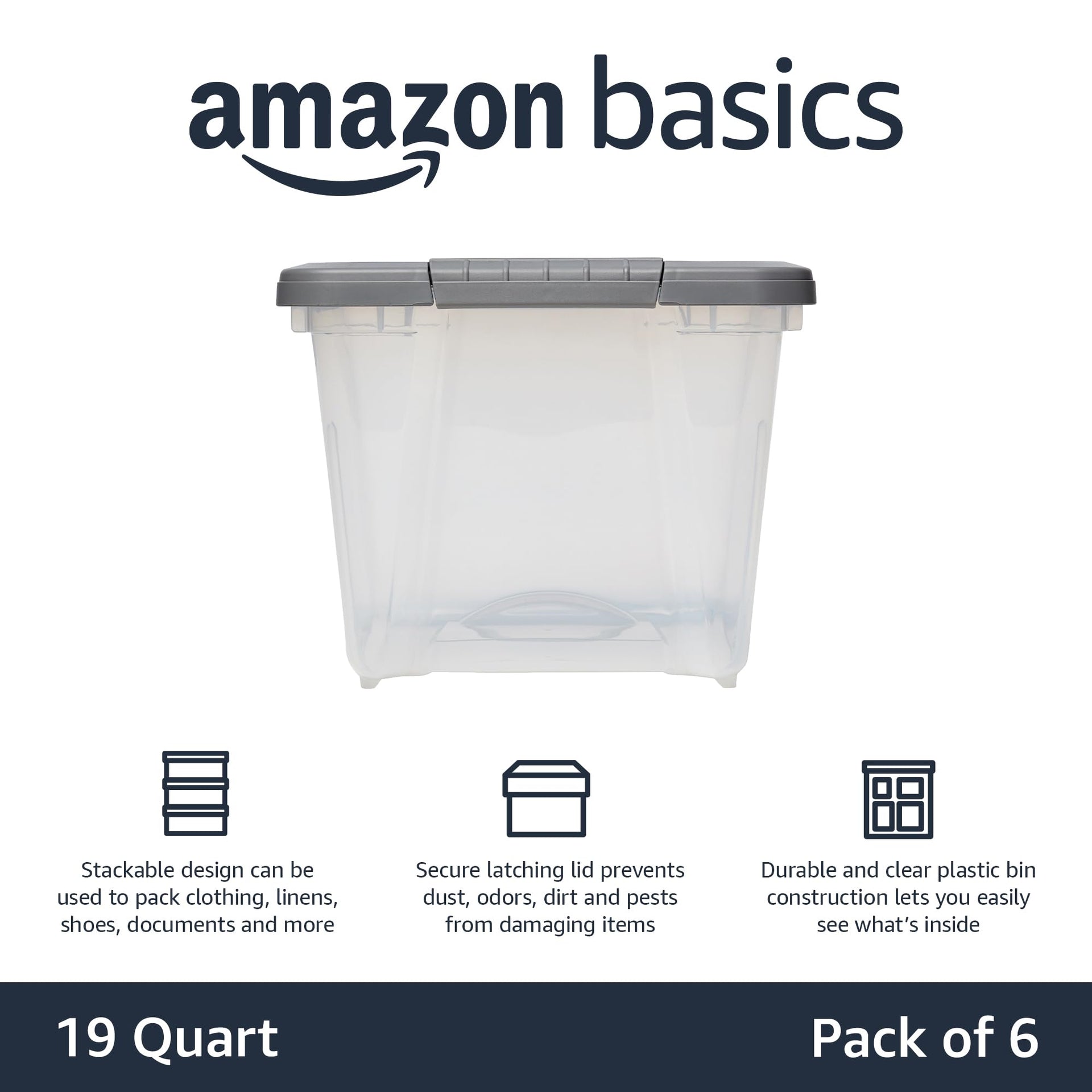 Plastic Storage Containers with Secure Latching Lids (6 Count)