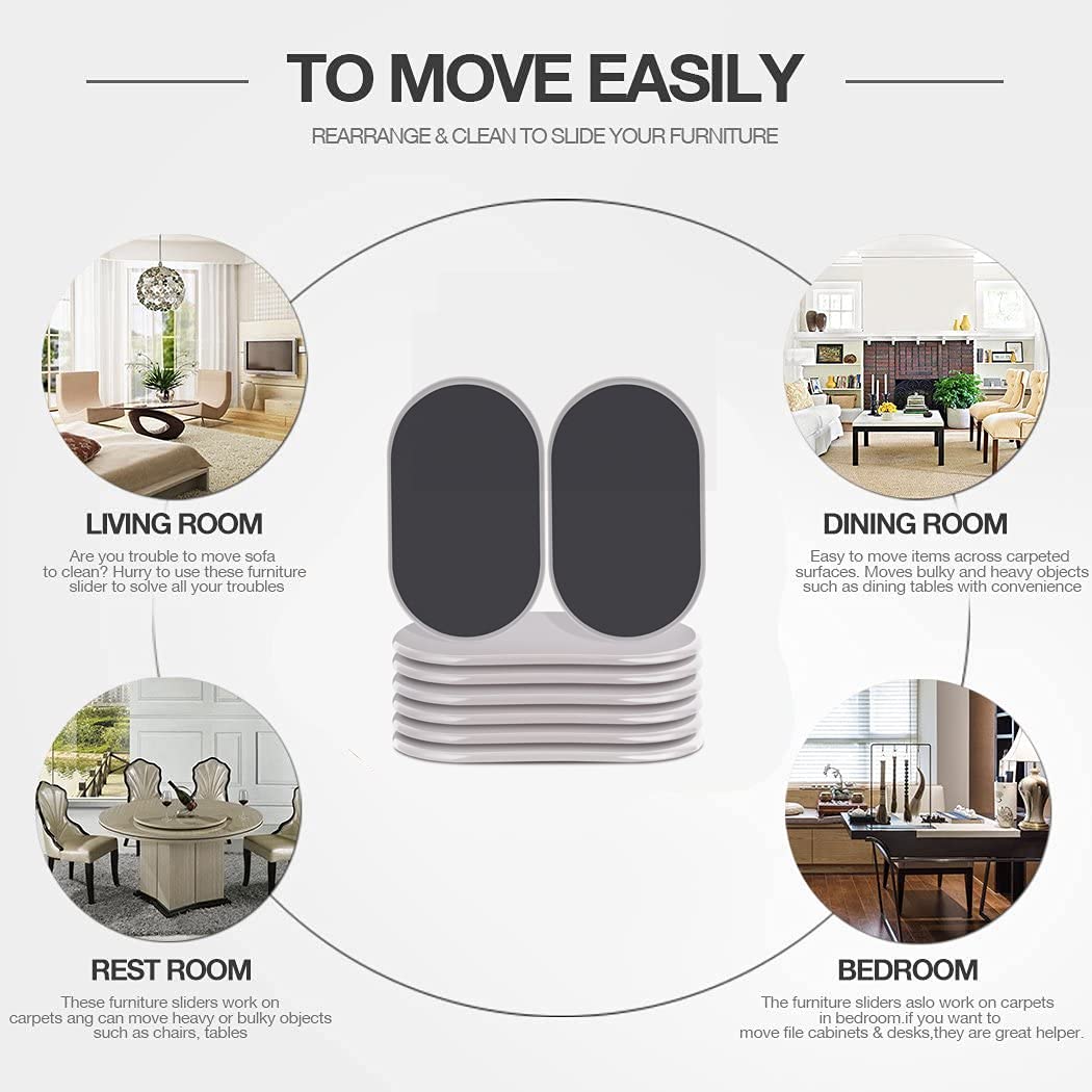 Reusable Large Furniture Movers Sliders for Carpet and Hardwood Floors (8 Count)