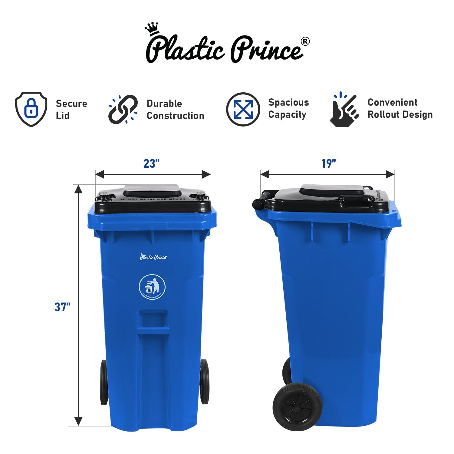 32 Gallon Trash Can with Wheels Outdoor Recycling Bin with Lid and Wheels Heavy Duty Rolling Garbage Can Commercial Wheeled Garbage Can for Home Garage Office (2 Count)